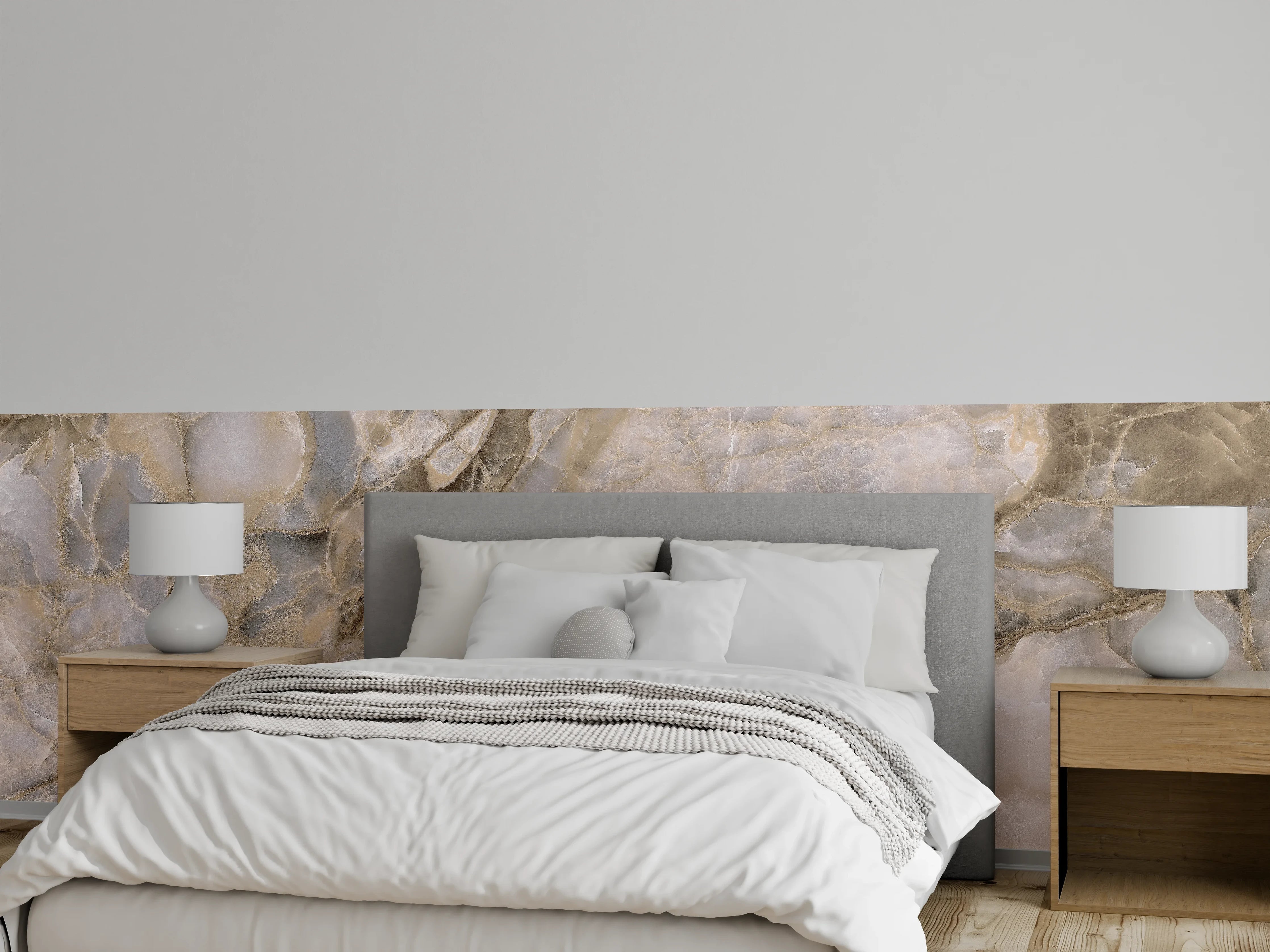 Wandverkleidung Schlafzimmer - Marmoroptik Weißgrau Eleganz