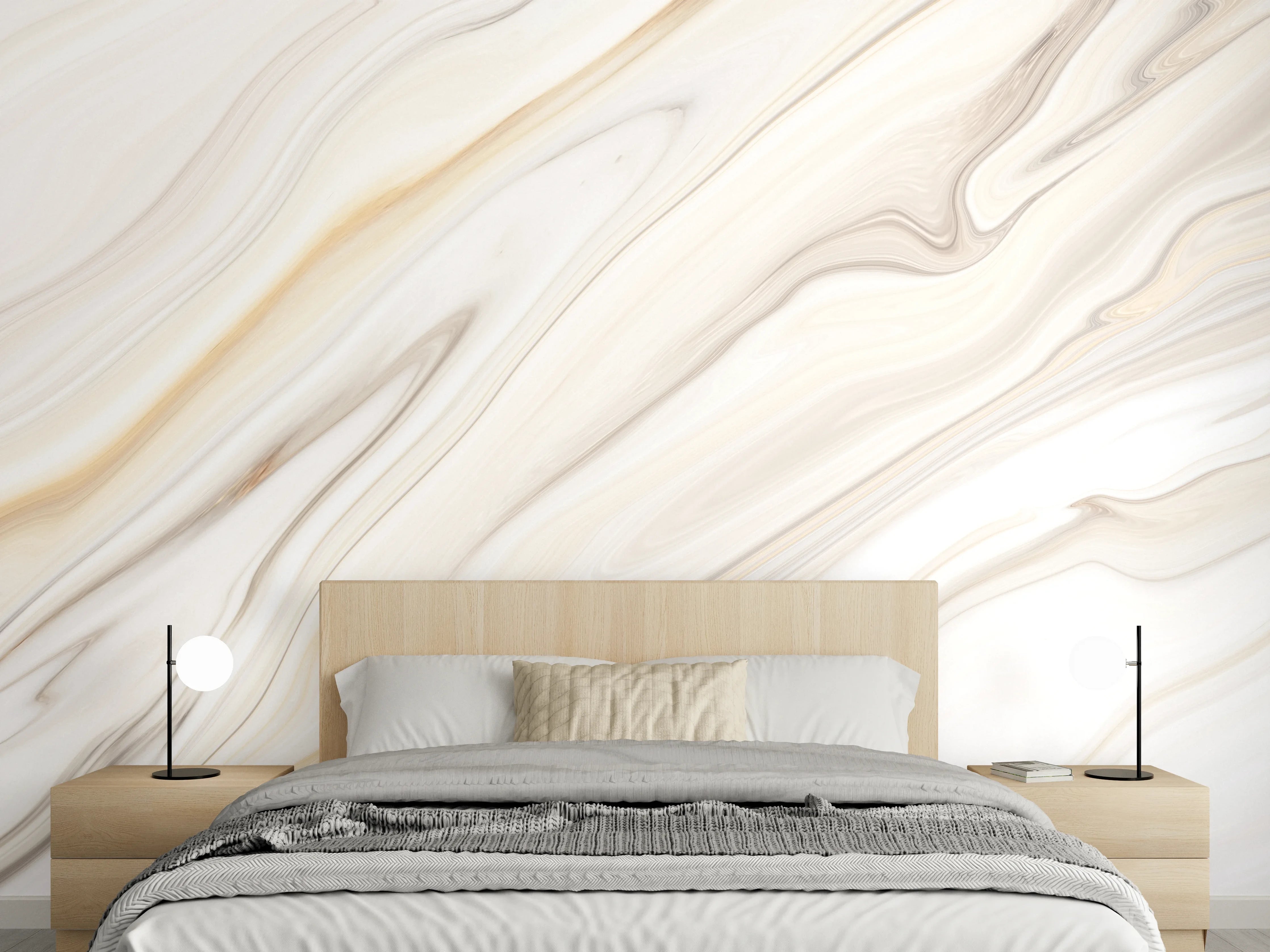 Wandverkleidung Schlafzimmer - Marmoroptik: Elegantes Weiß mit Grautönen