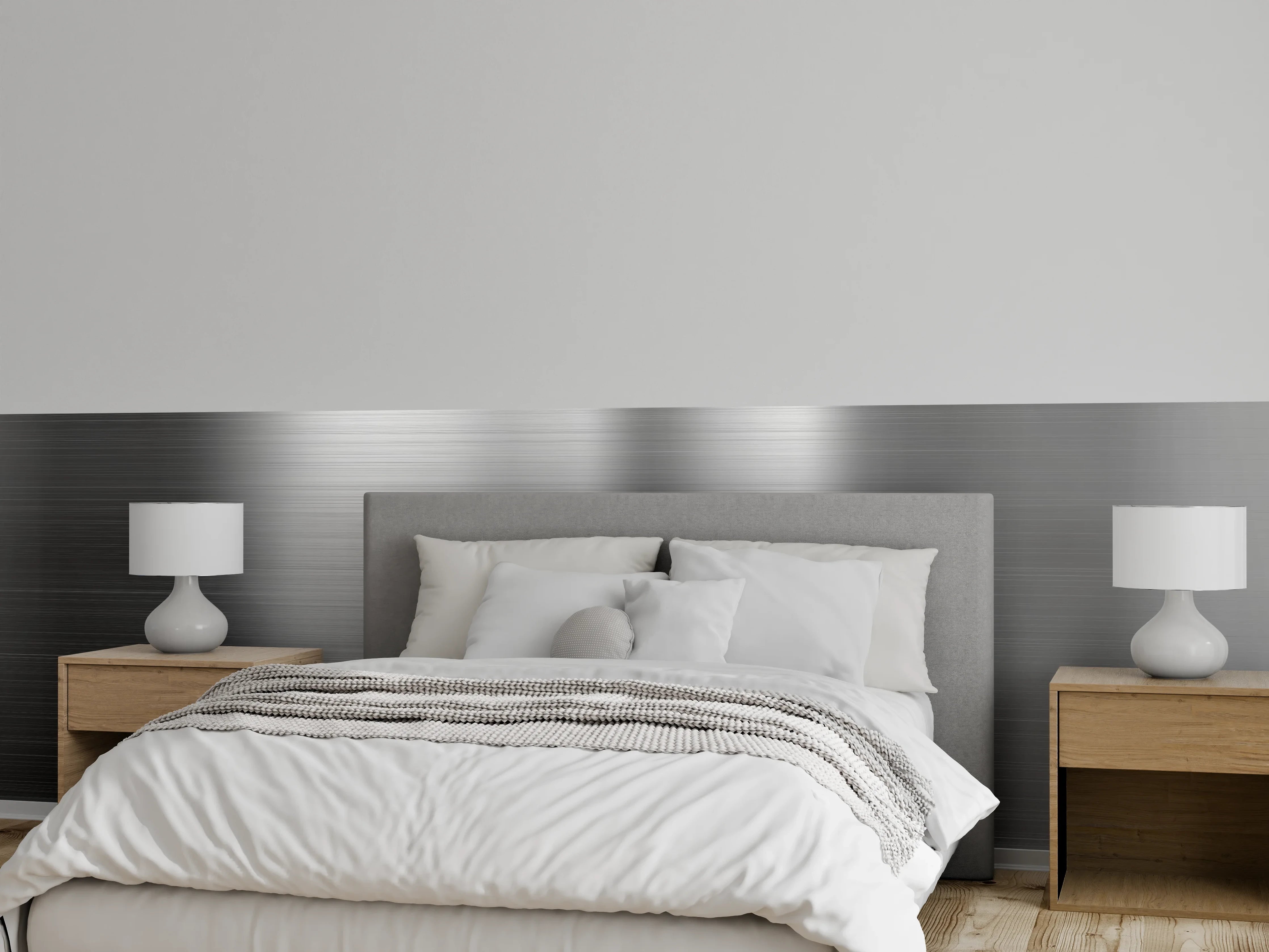 Wandverkleidung Schlafzimmer - Matt gebürstetes Metall in Grautönen
