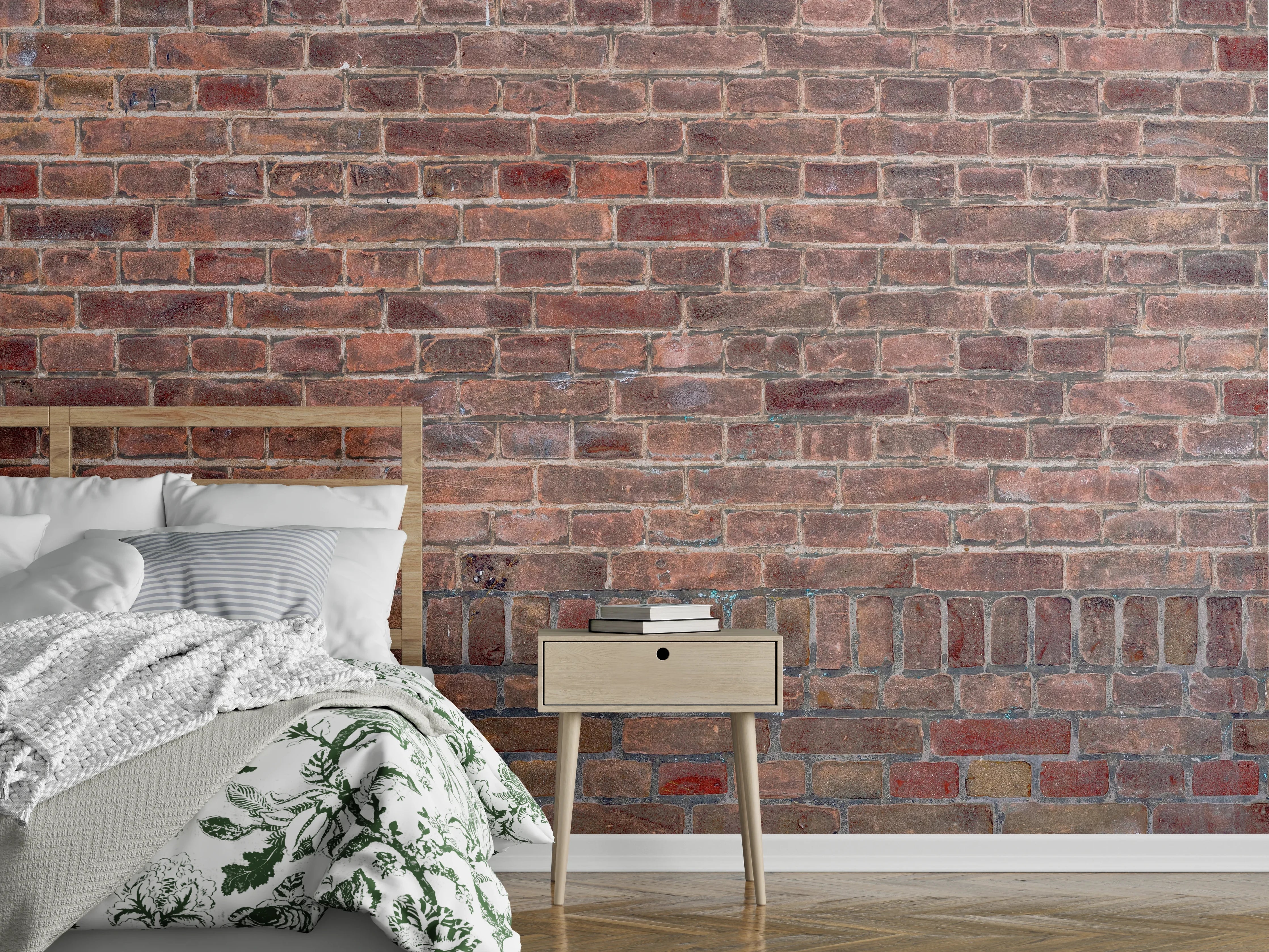 Wandverkleidung Schlafzimmer - Mauerstruktur aus alten braunen Ziegeln