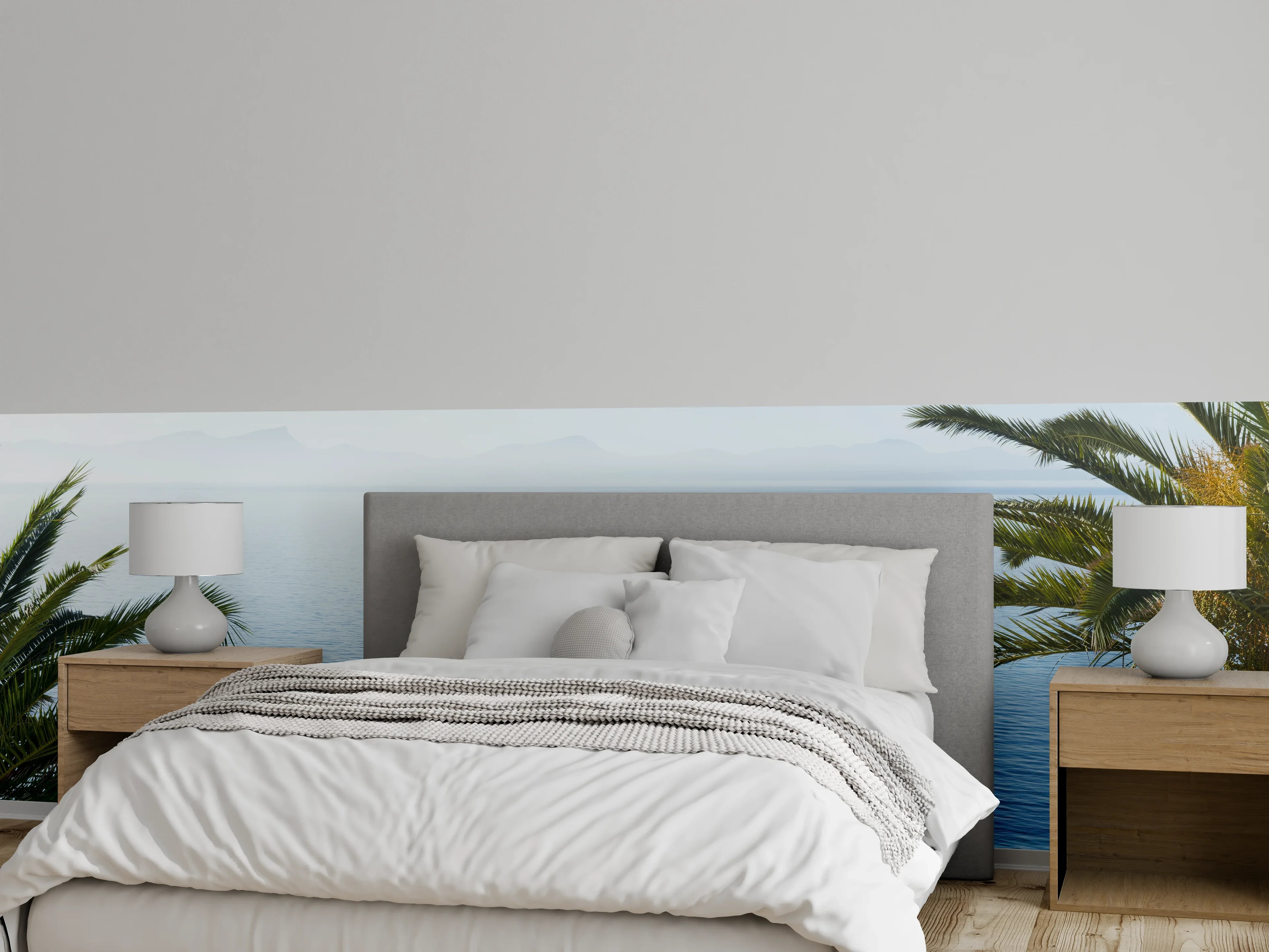 Wandverkleidung Schlafzimmer - Mediterraner Seeblick mit Segelboot
