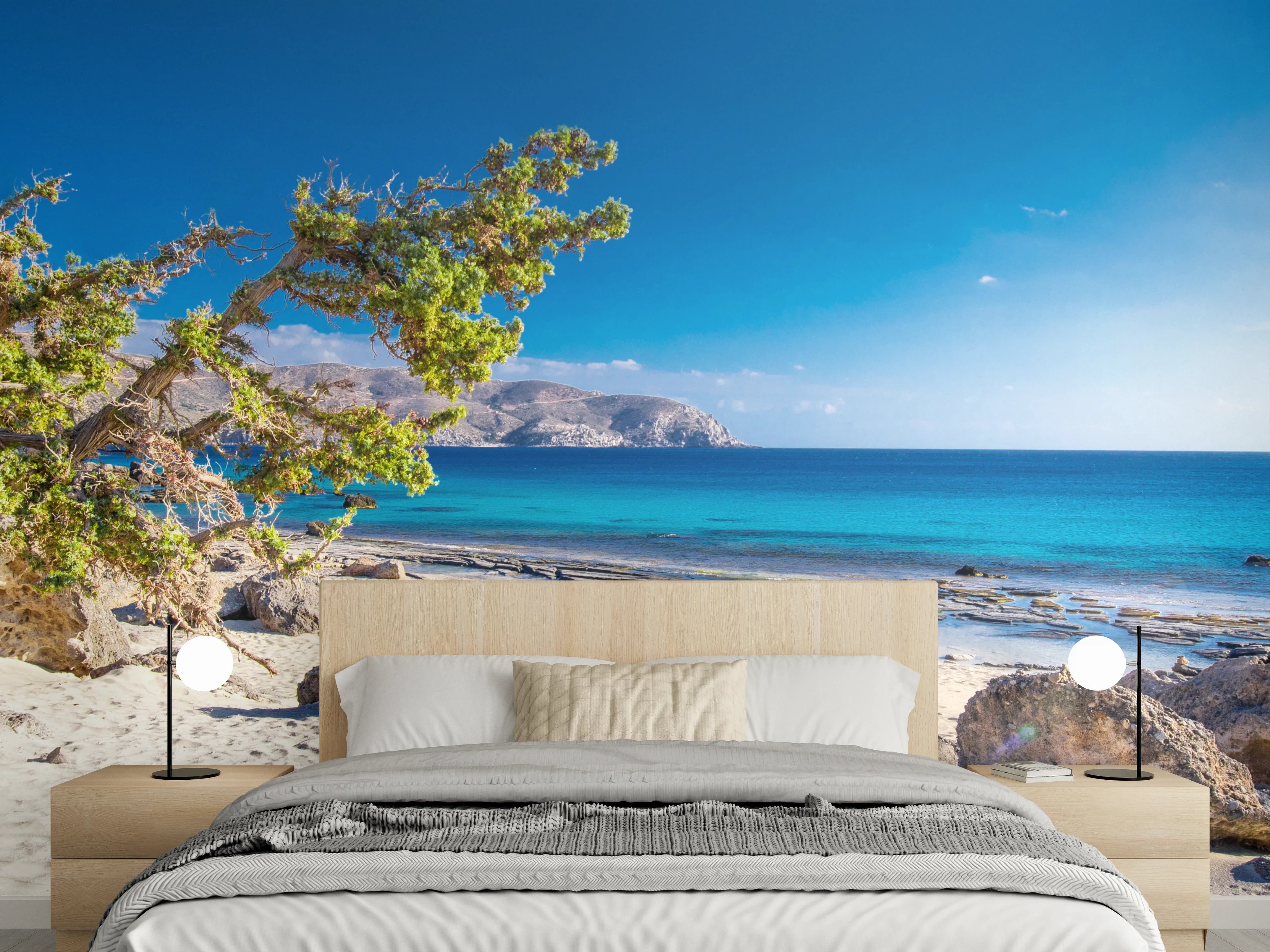 Wandverkleidung Schlafzimmer - Mediterraner Traumstrand mit türkisblauem Meer