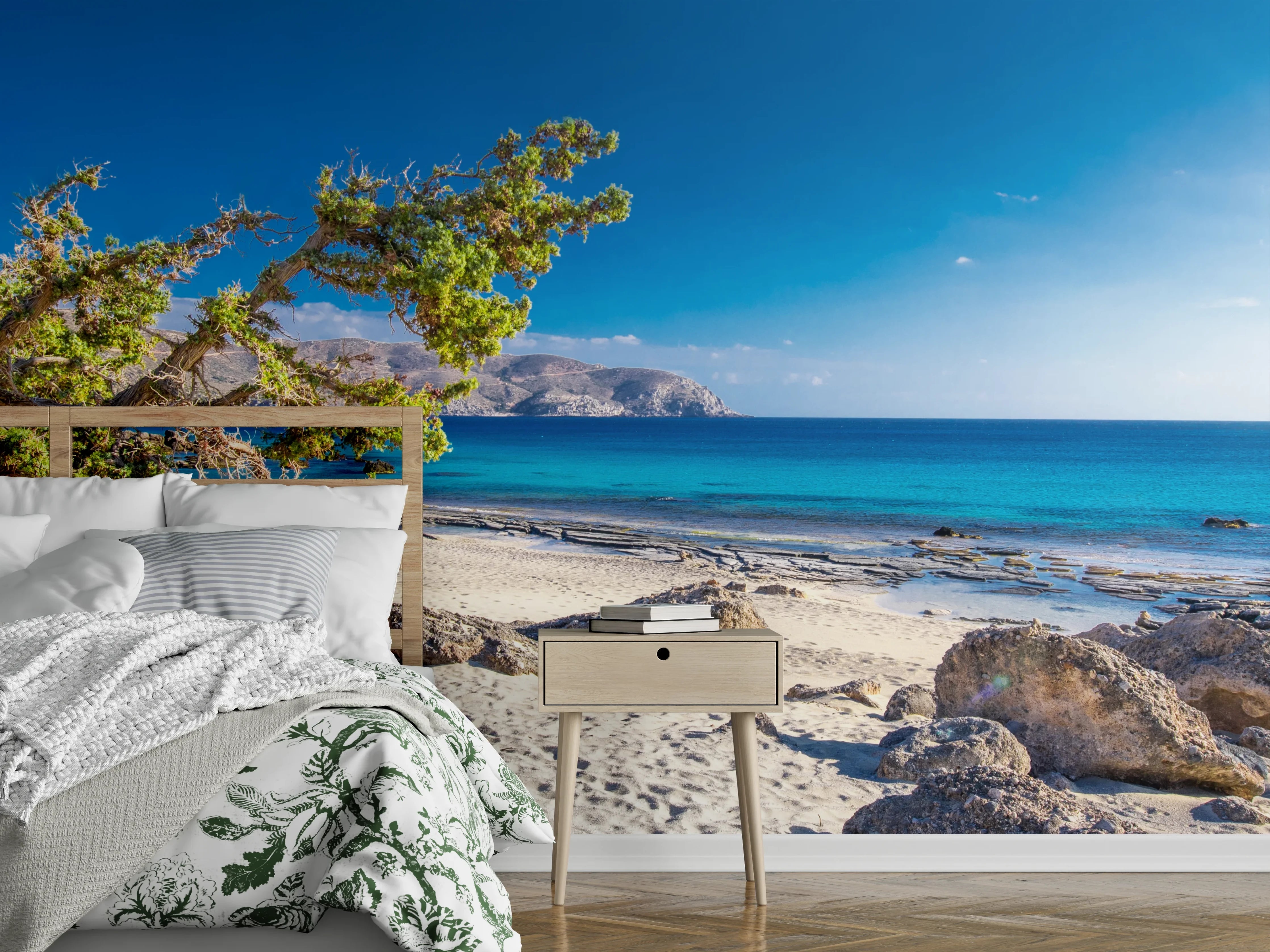 Wandverkleidung Schlafzimmer - Mediterraner Traumstrand mit türkisblauem Meer