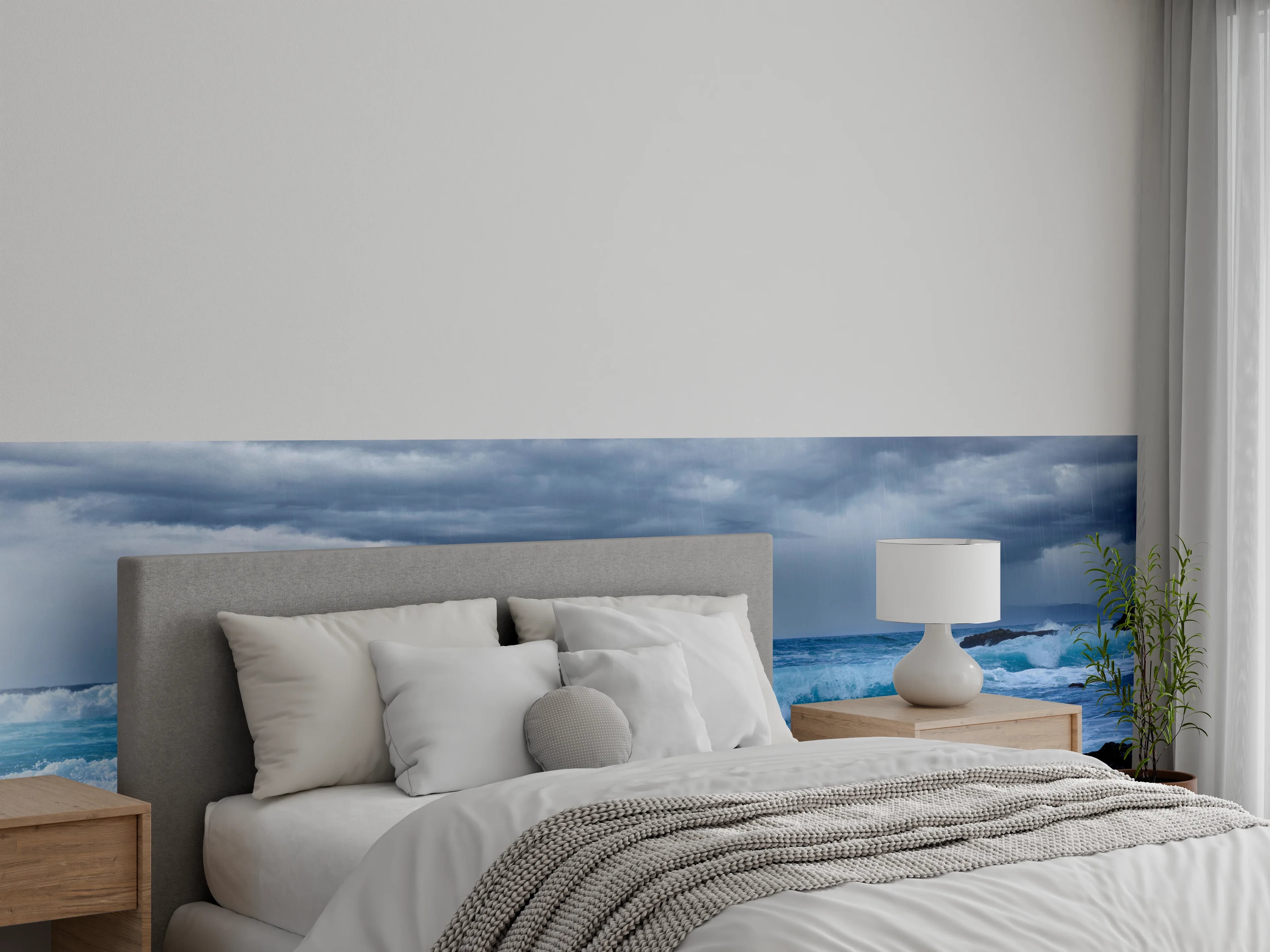 Wandverkleidung Schlafzimmer - Meeresküste mit dunklen Regenwolken und stürmischer See