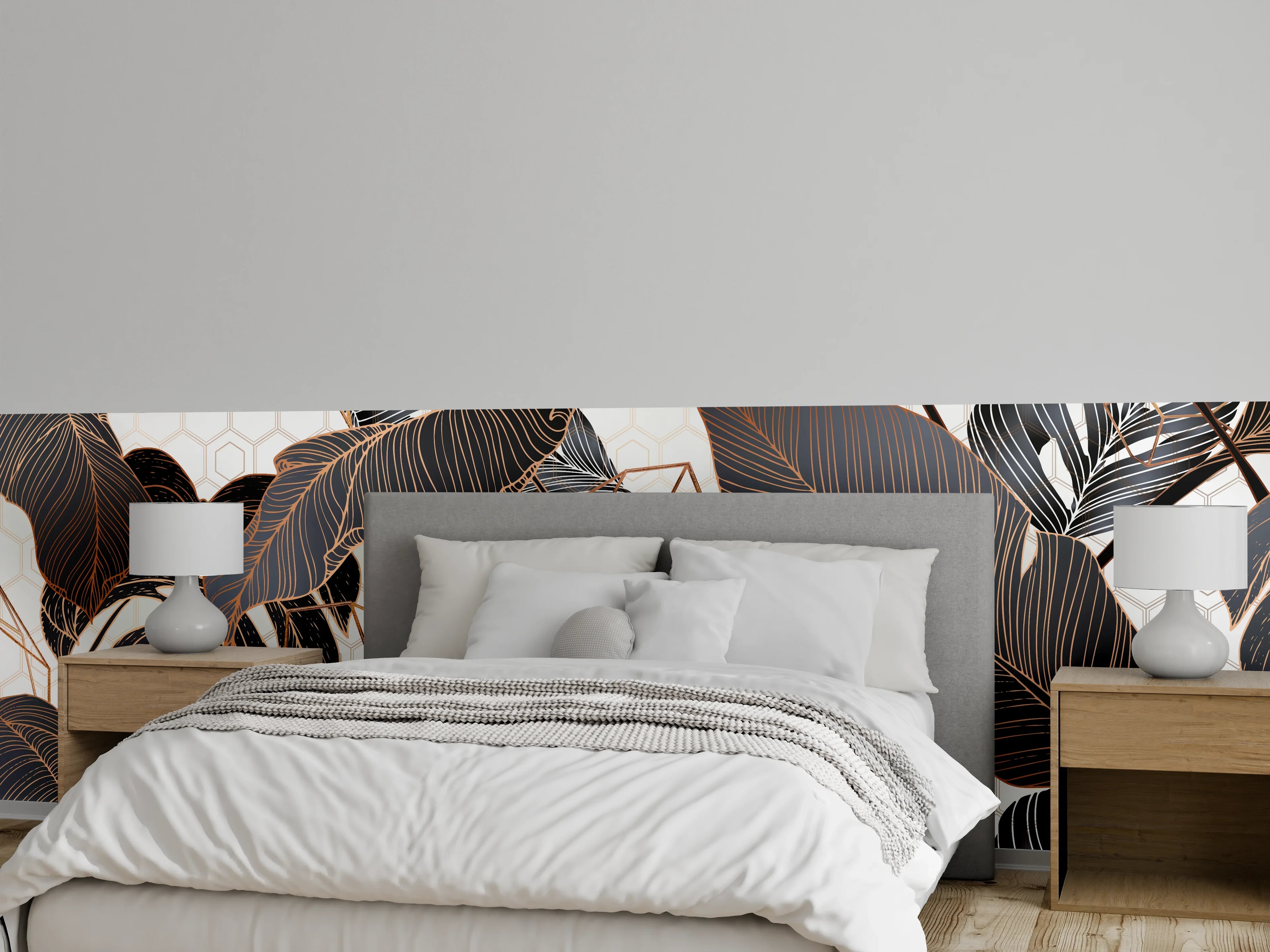 Wandverkleidung Schlafzimmer - Metallische Blatt-Muster Tapete