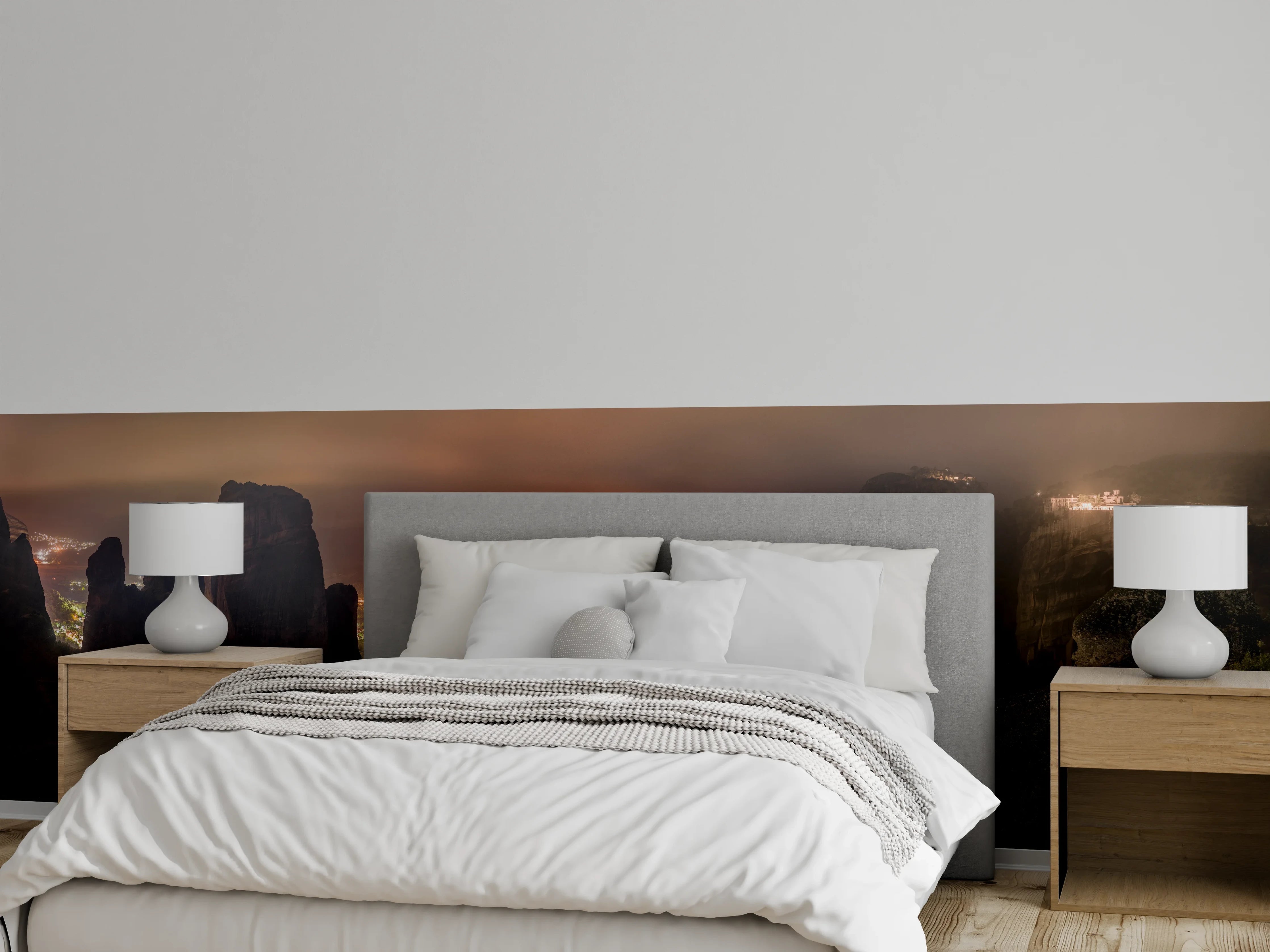 Wandverkleidung Schlafzimmer - Meteora Klöster bei Nacht Panorama