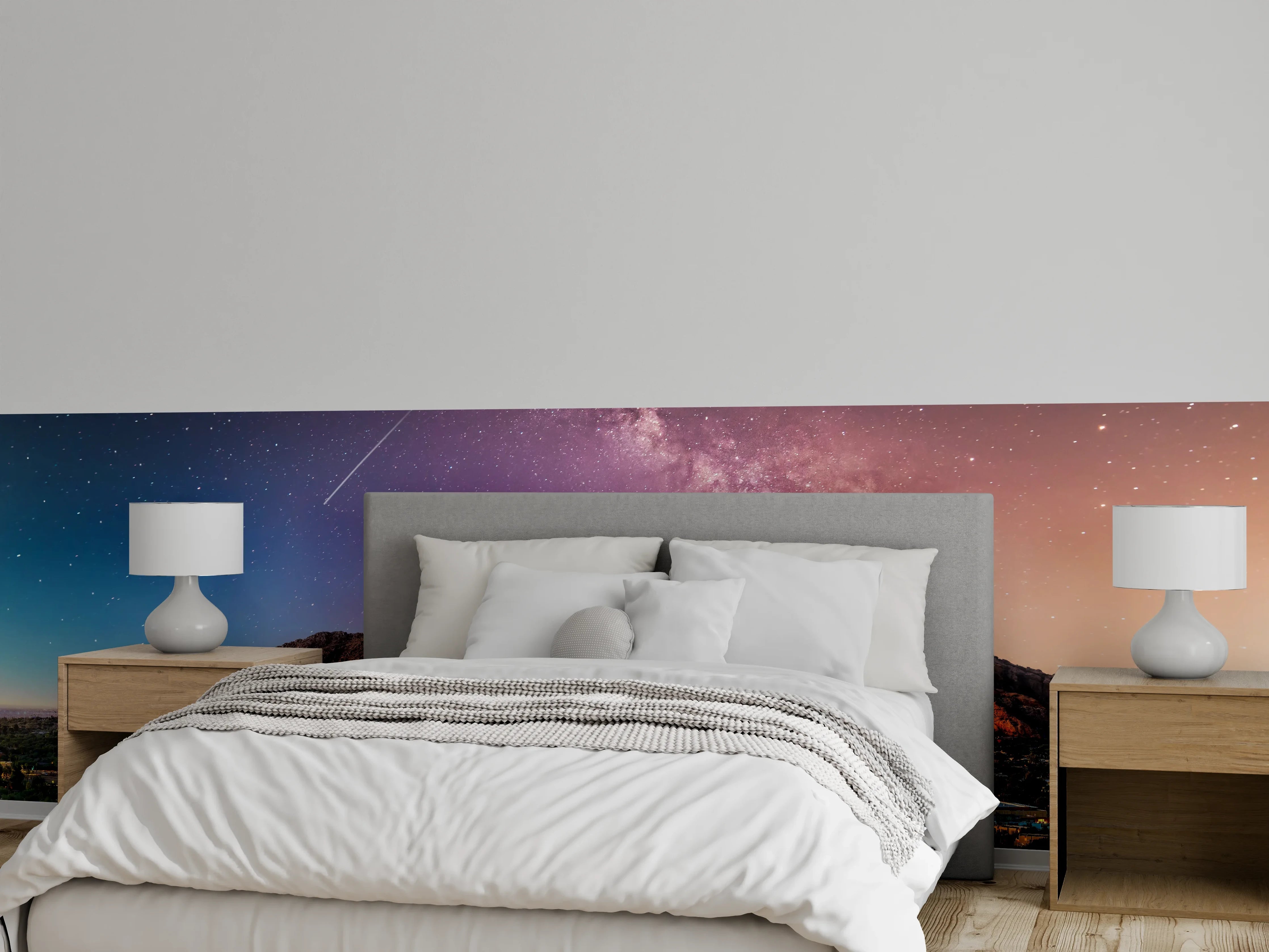 Wandverkleidung Schlafzimmer - Milchstraße über Berglandschaft Panorama