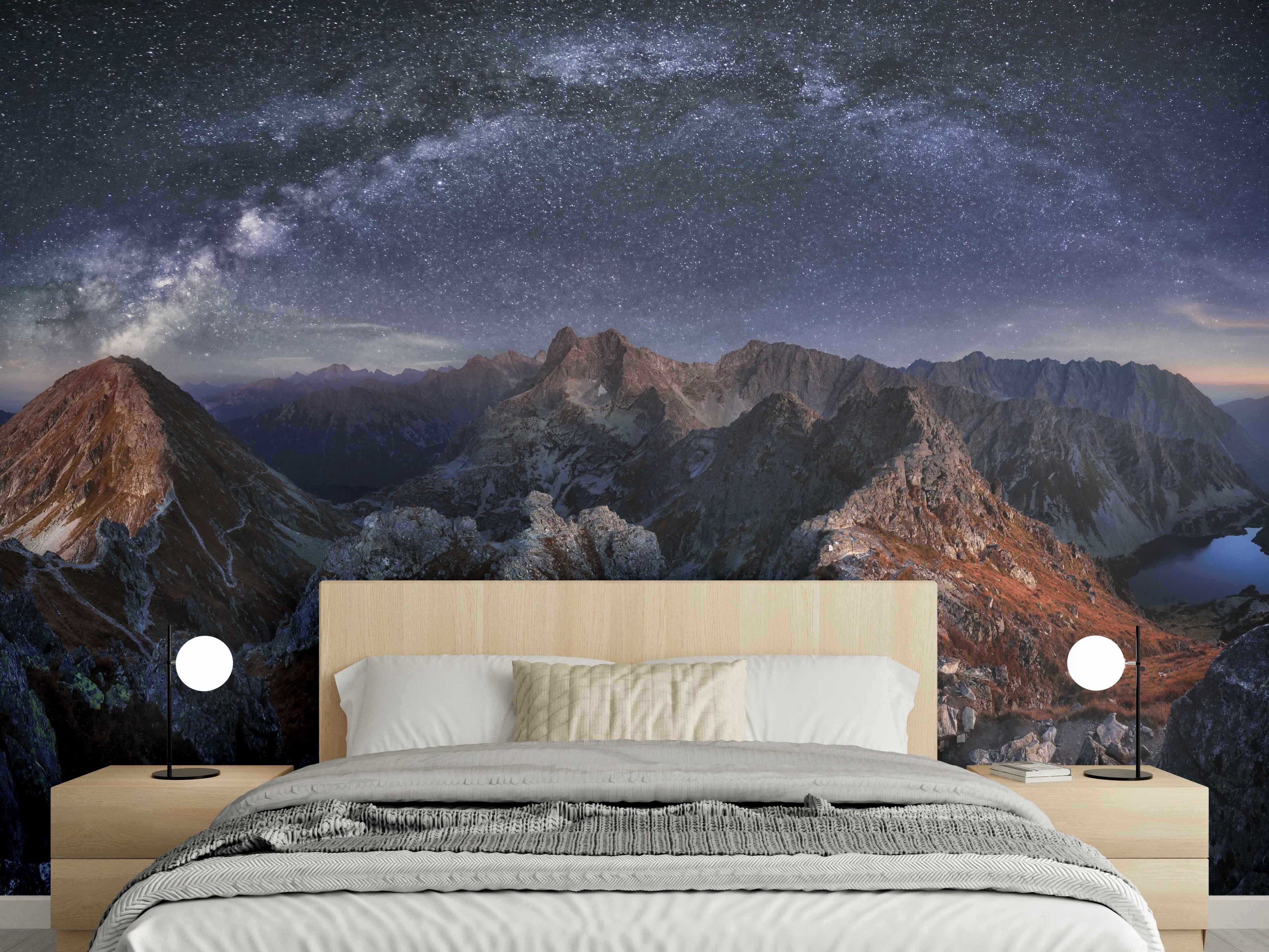 Wandverkleidung Schlafzimmer - Milchstraße über Tatra Gebirgspanorama