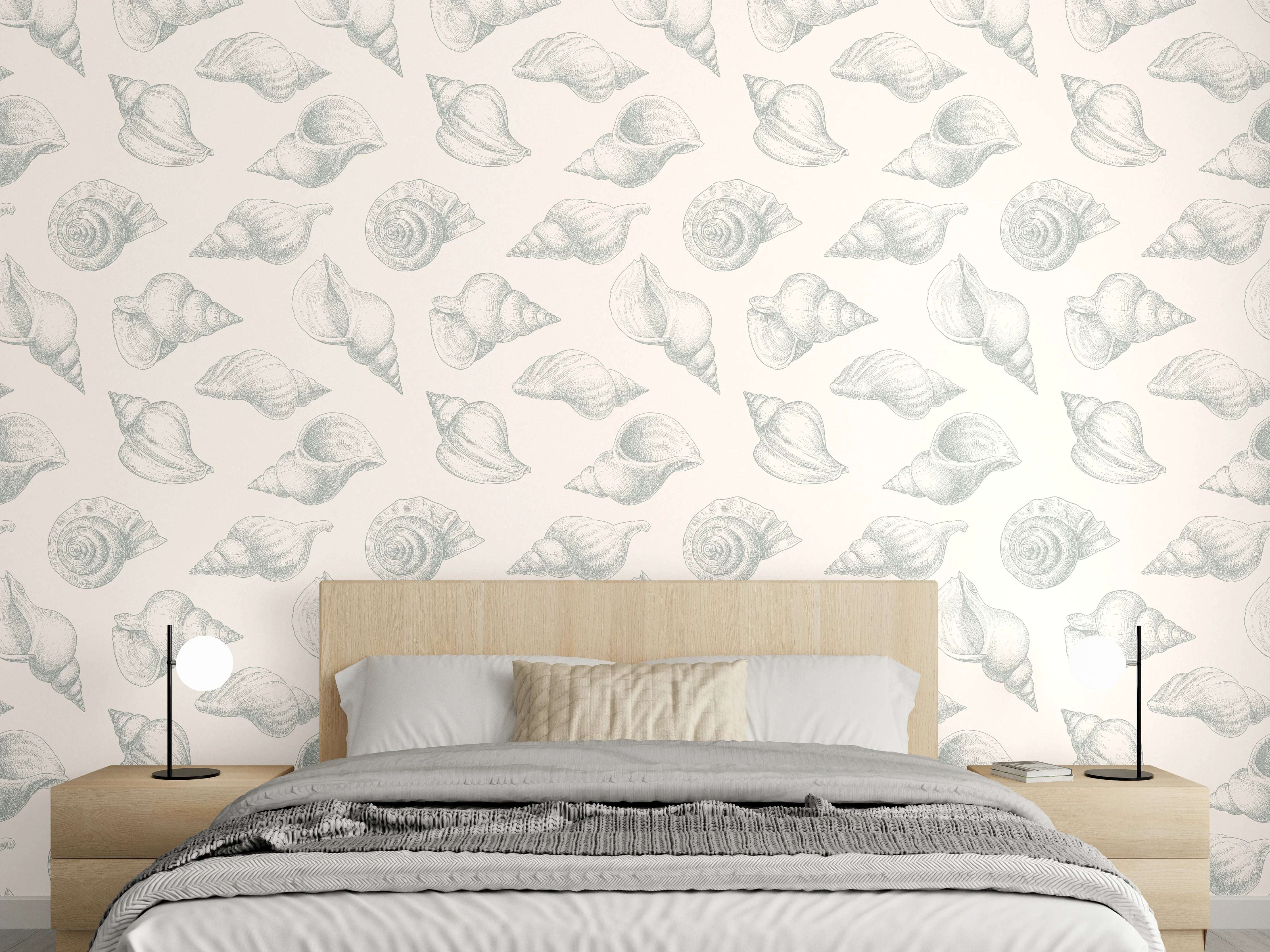 Wandverkleidung Schlafzimmer - Minimal Muschelmuster Beige-Grau