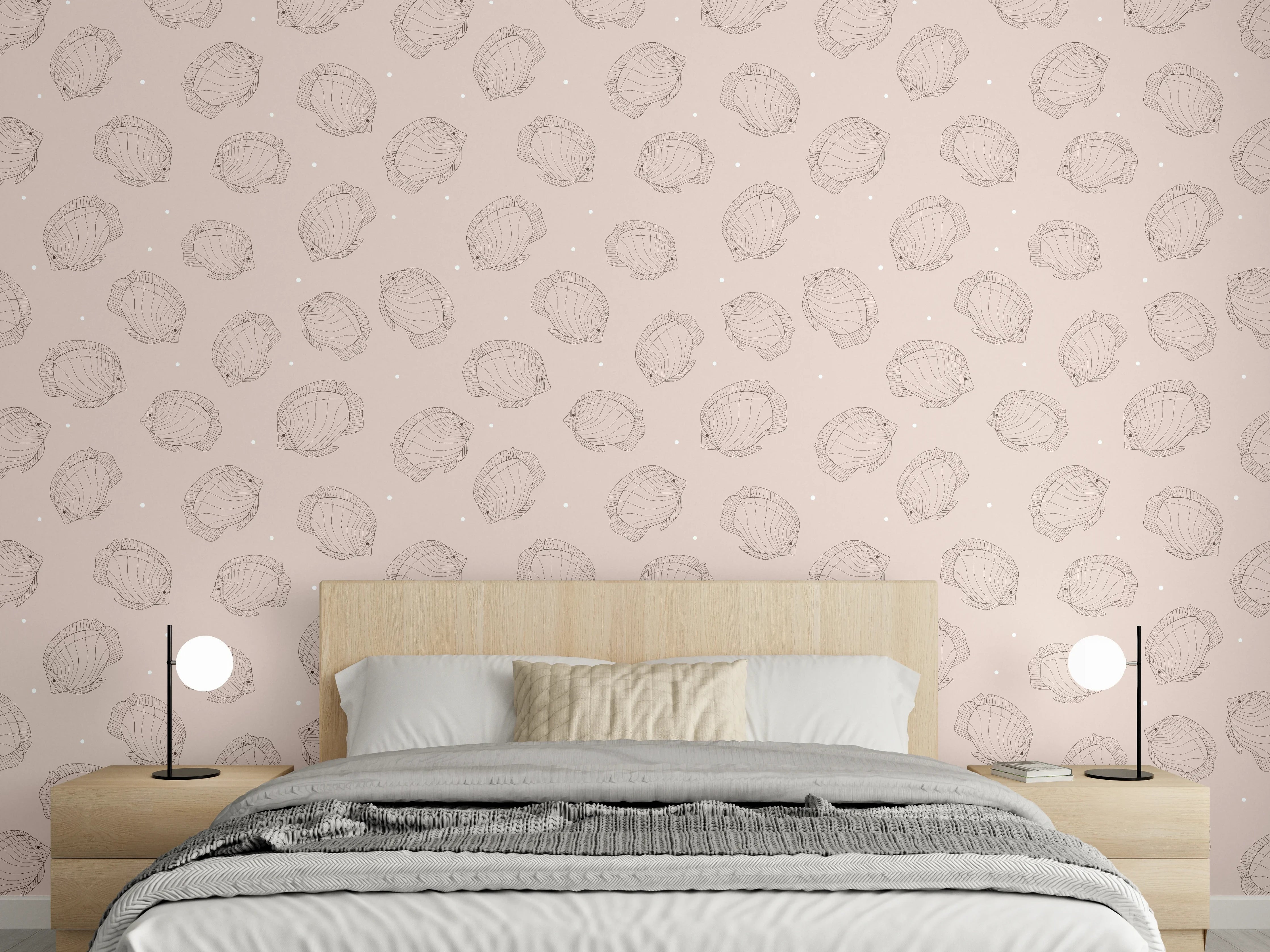 Wandverkleidung Schlafzimmer - Minimalistische Fische Beige-Rosa