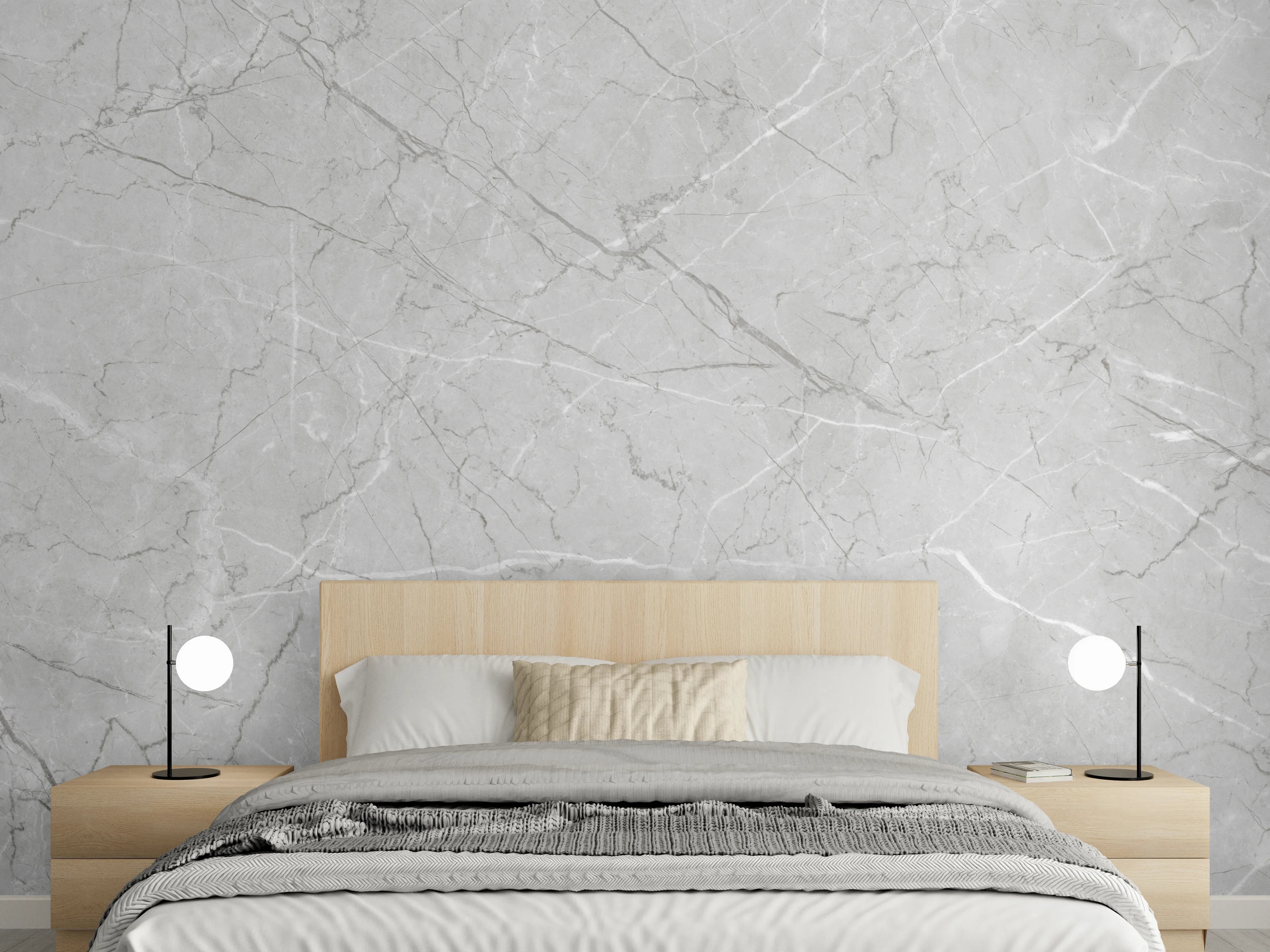 Wandverkleidung Schlafzimmer - Minimalistische Marmorfläche in Weiß und Grau