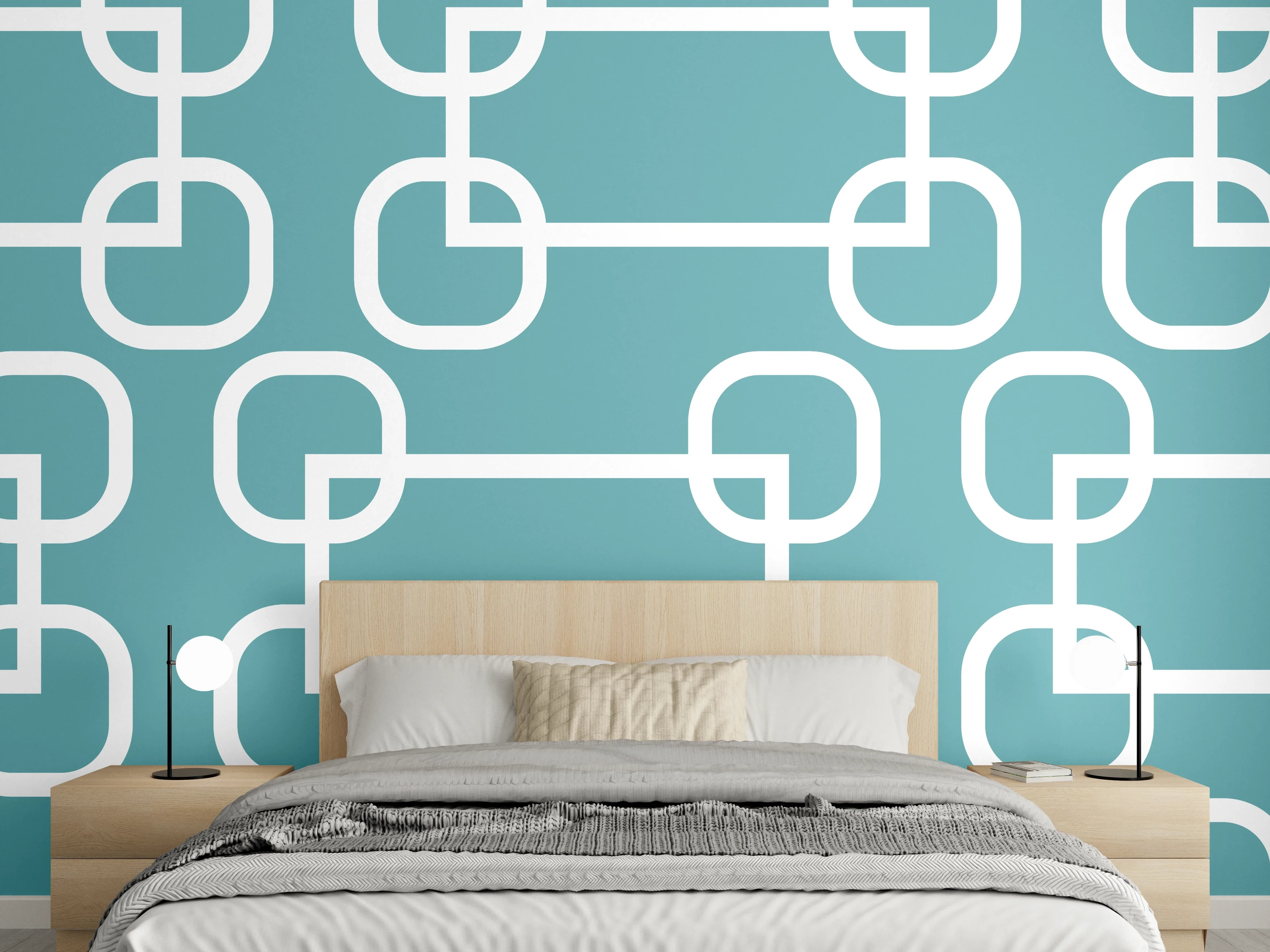 Wandverkleidung Schlafzimmer - Mintfarbene Kreise Netz-Muster
