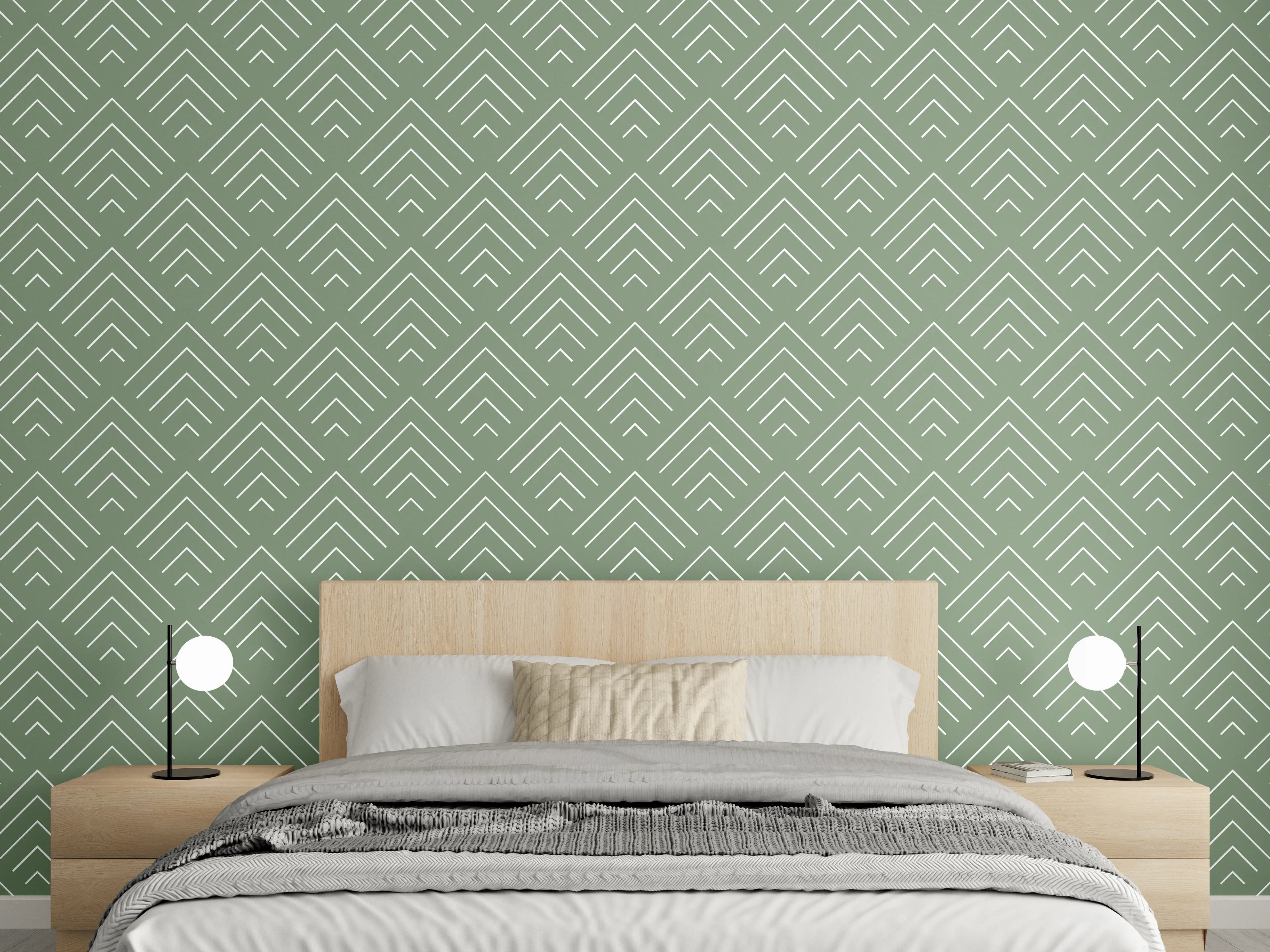 Wandverkleidung Schlafzimmer - Mintgraue Linien auf weißem Grund