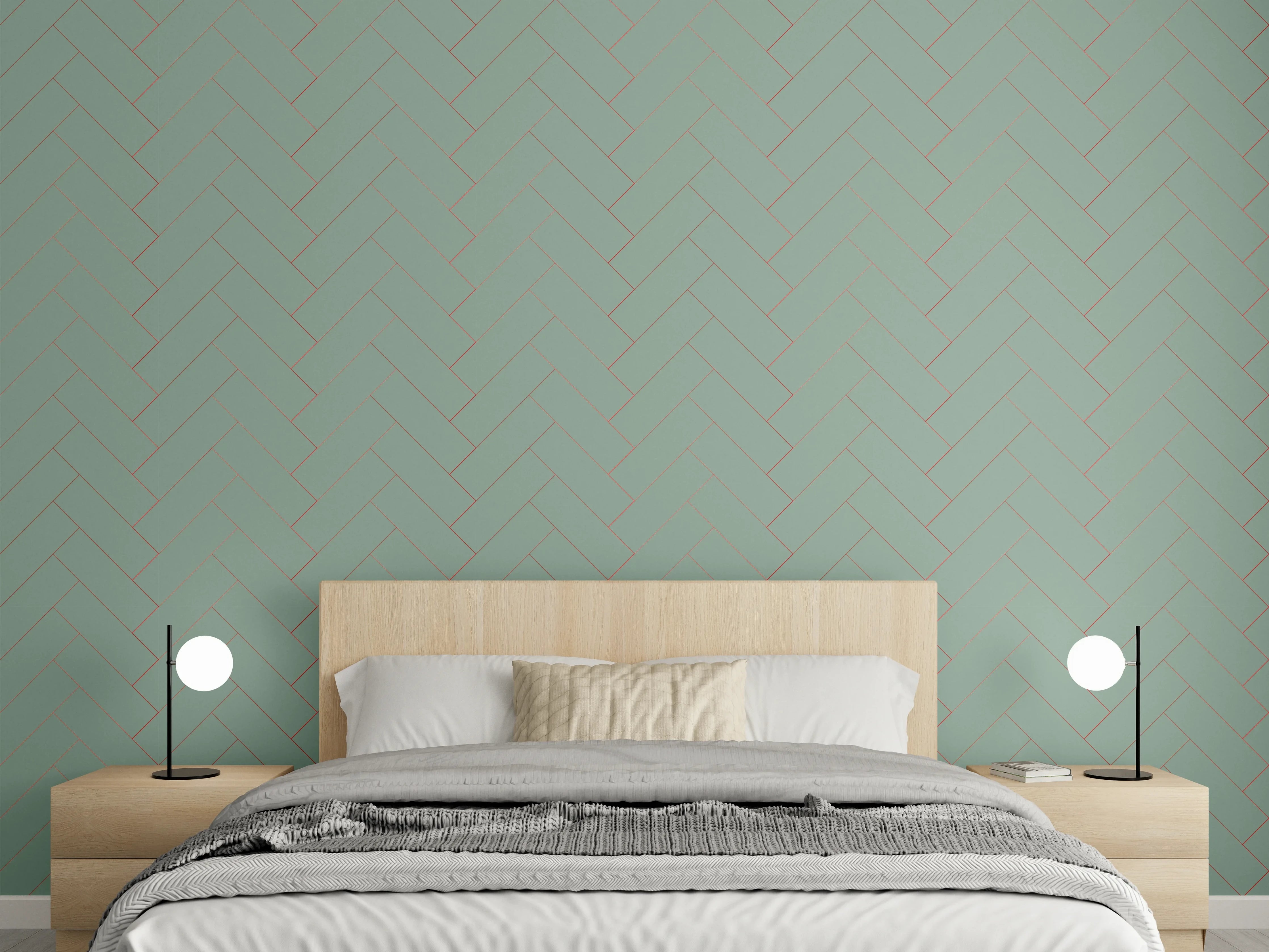 Wandverkleidung Schlafzimmer - Mintgrünes Fischgrät-Muster modern