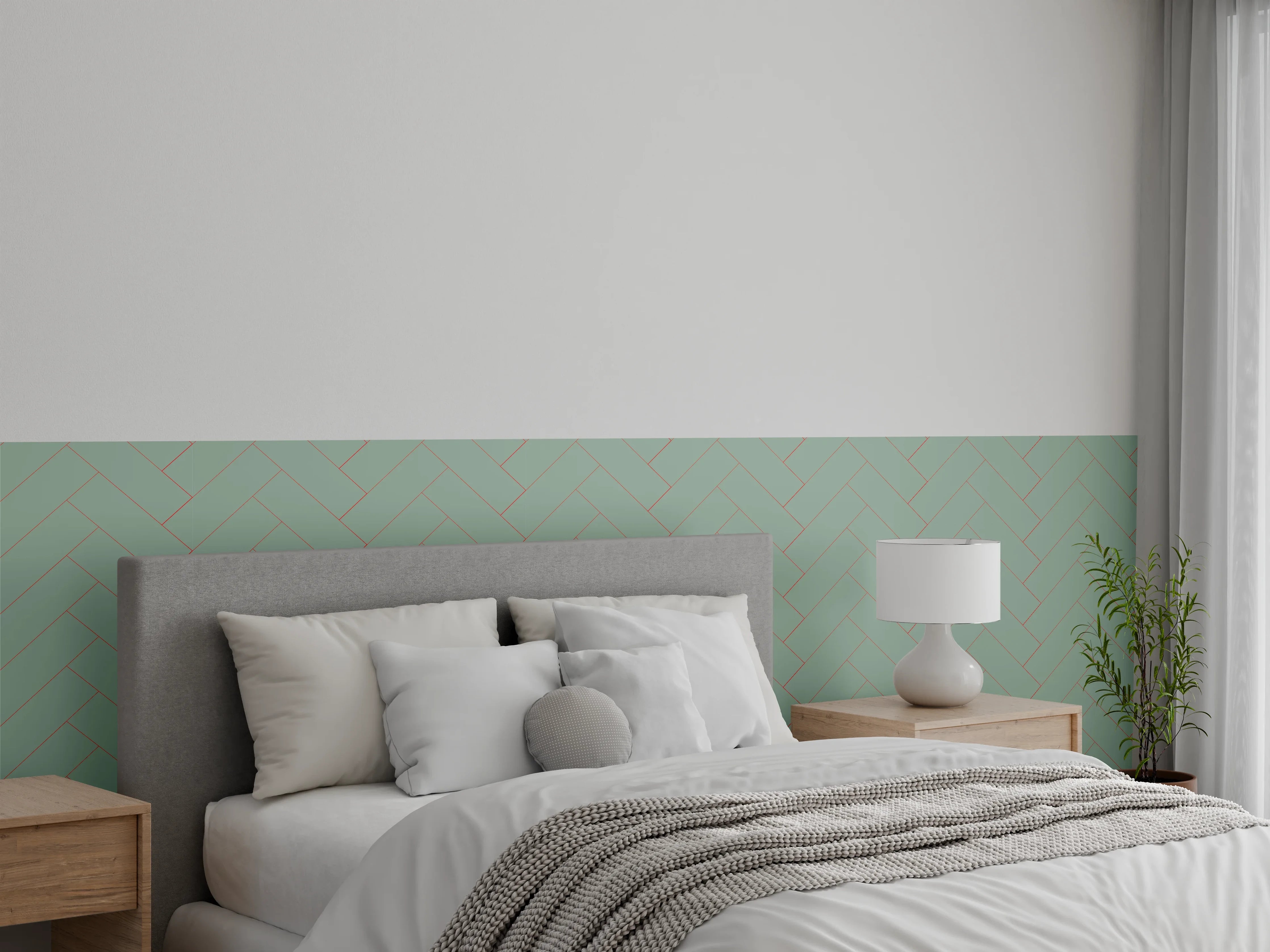 Wandverkleidung Schlafzimmer - Mintgrünes Fischgrät-Muster modern