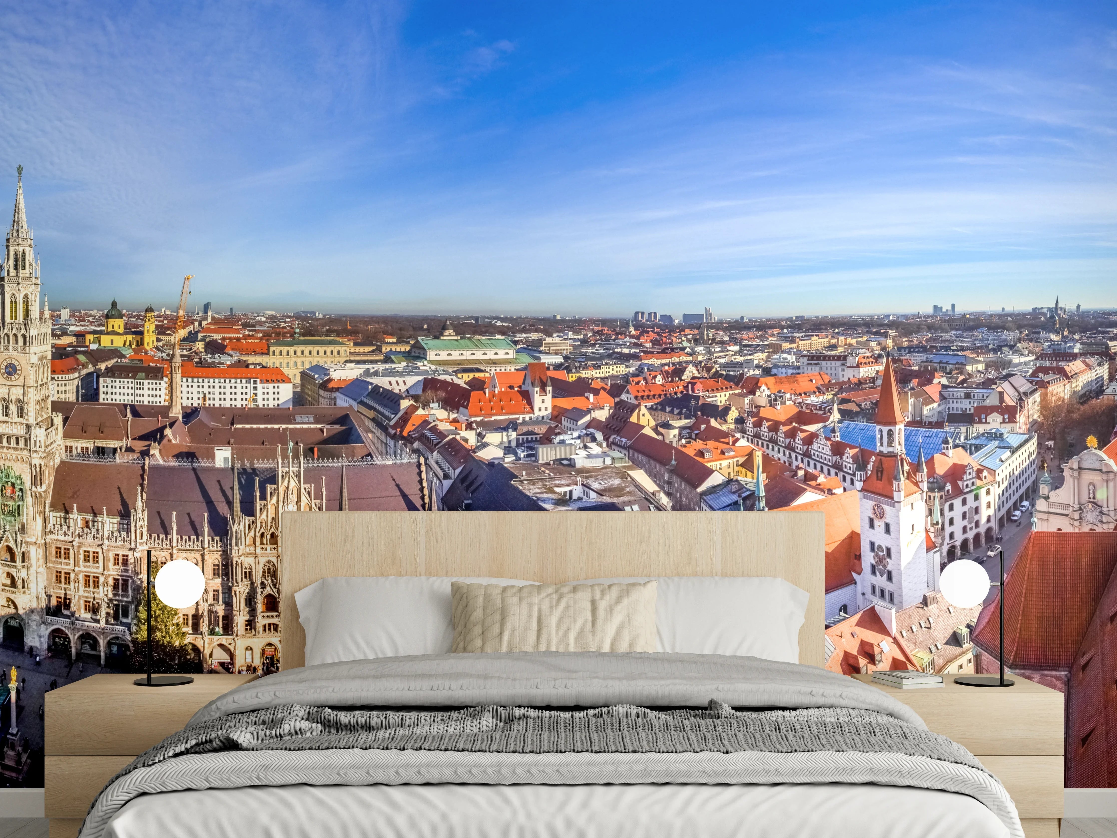 Wandverkleidung Schlafzimmer - Mittagsausblick über die Stadt München