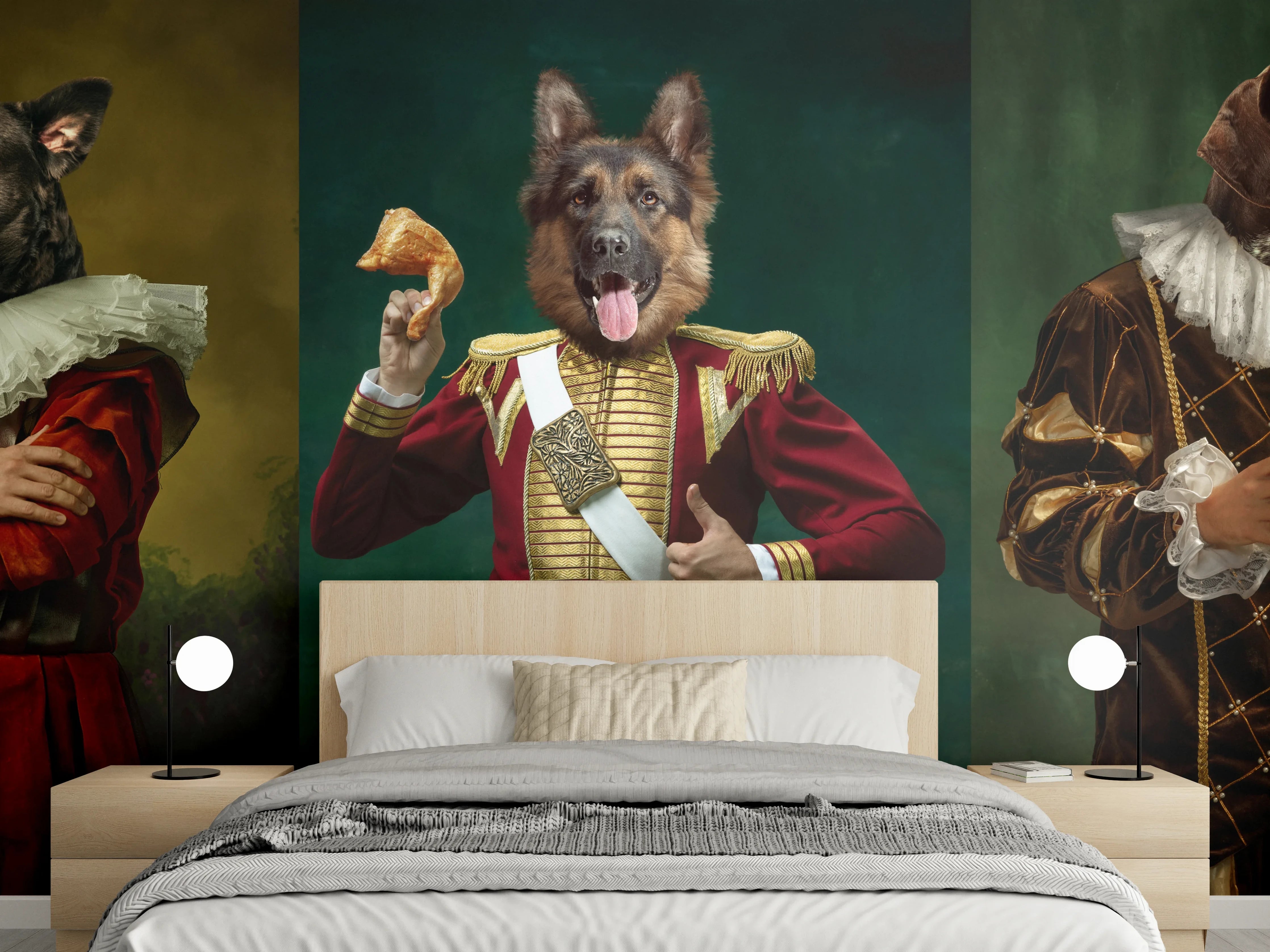 Wandverkleidung Schlafzimmer - Mittelalterliche Hundekopf Porträts