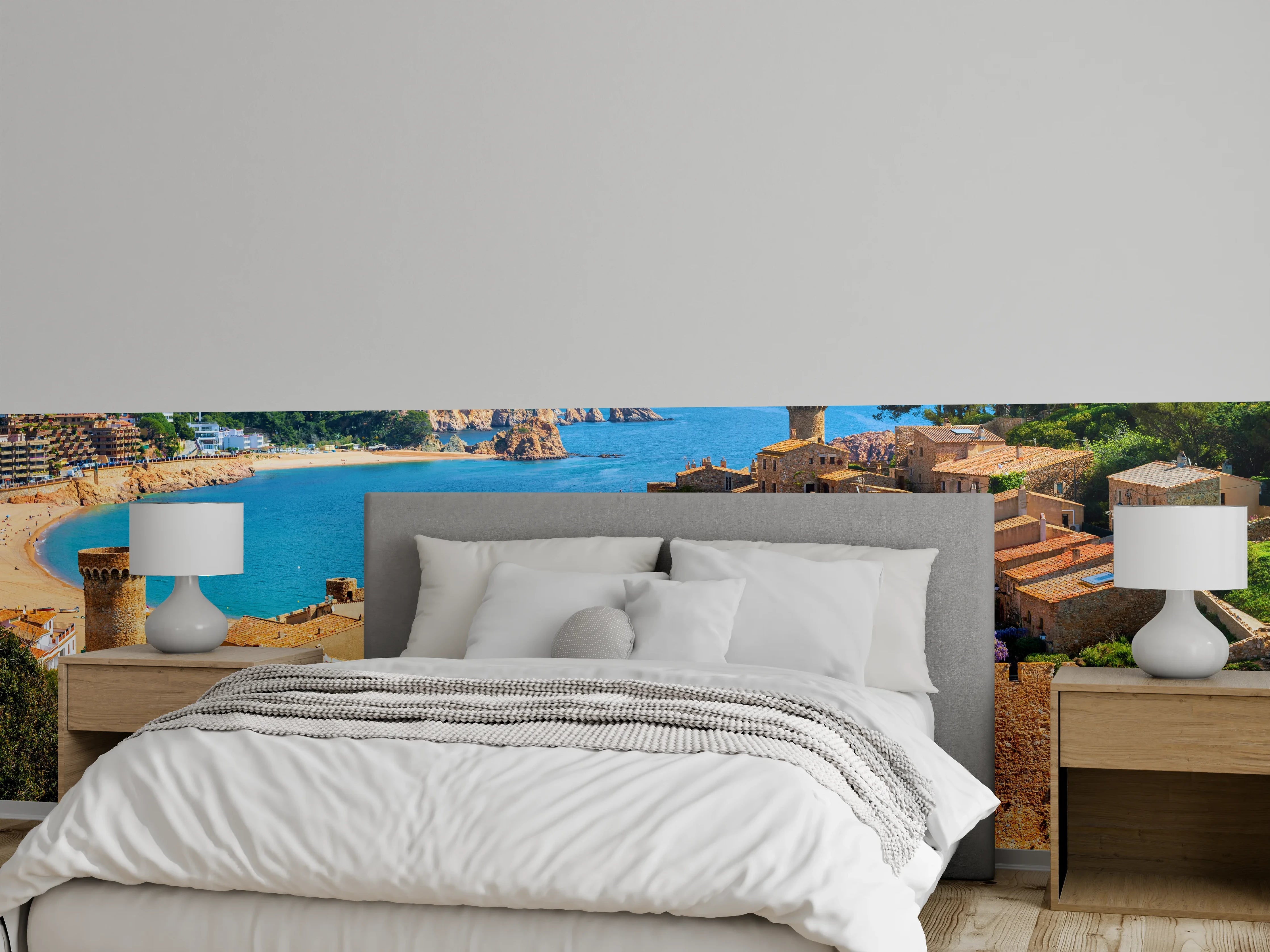 Wandverkleidung Schlafzimmer - Mittelalterliche Küstenstadt am blauen Meer