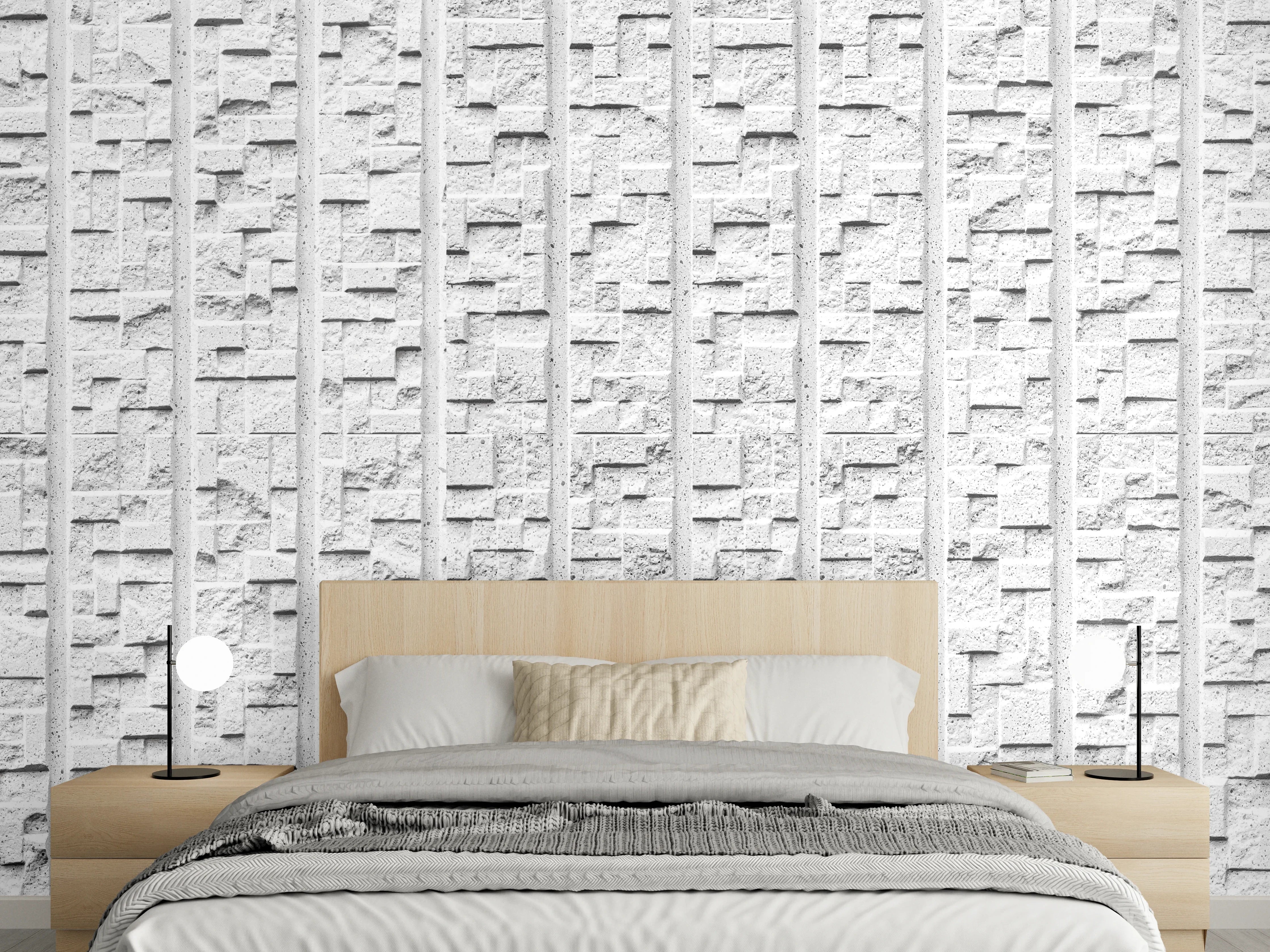 Wandverkleidung Schlafzimmer - Modern weiße Steinwand mit Muster