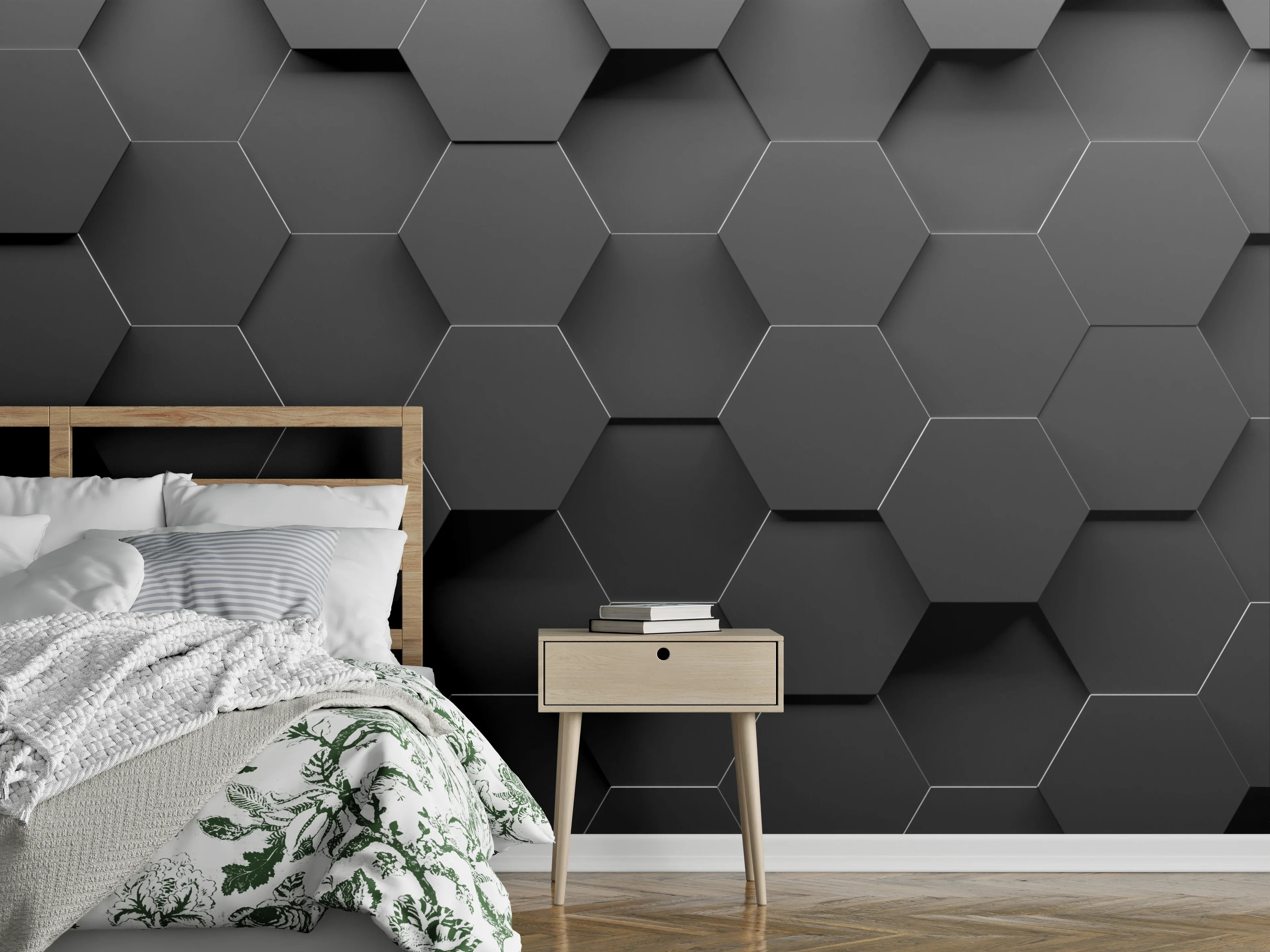 Wandverkleidung Schlafzimmer - Moderne 3D-Hexagon-Textur