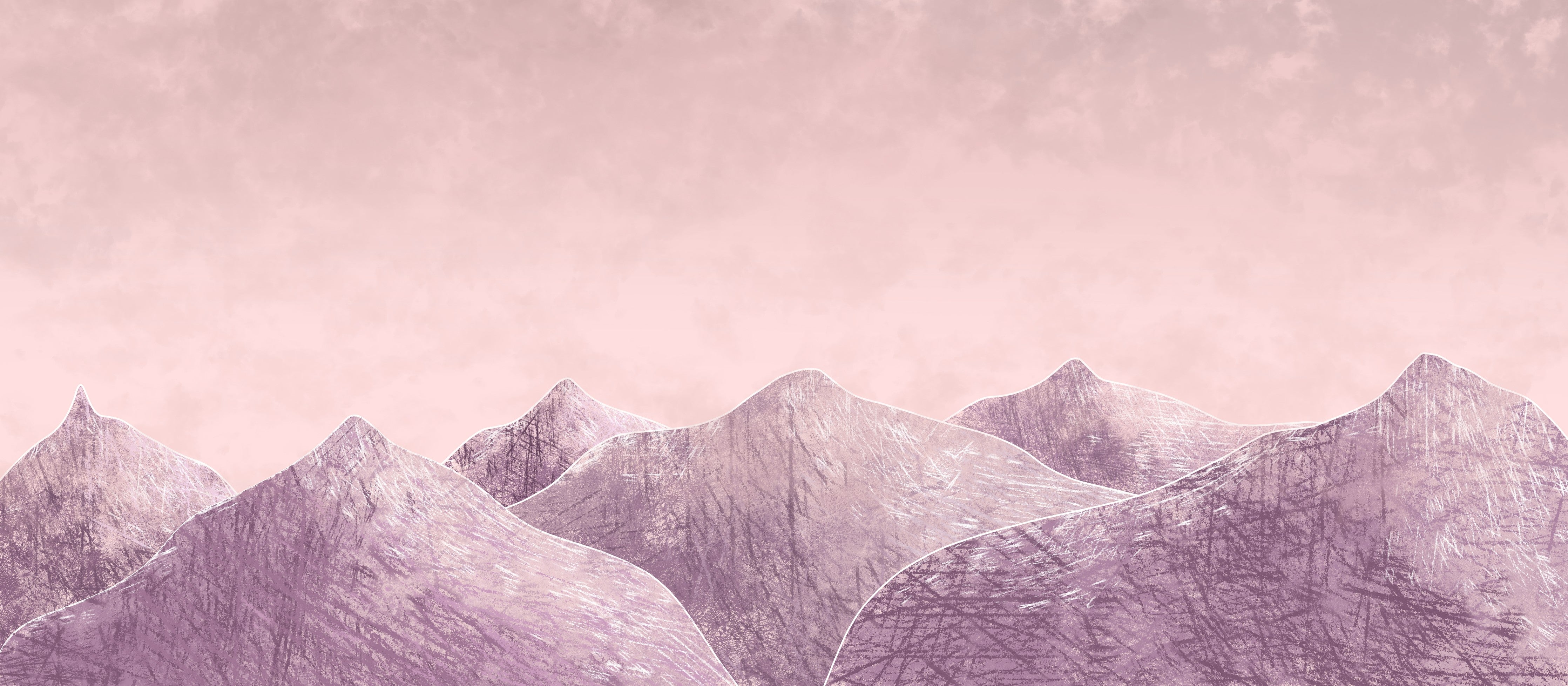 Wandverkleidung Schlafzimmer-Moderne Berge Illustration in Pastellrosa