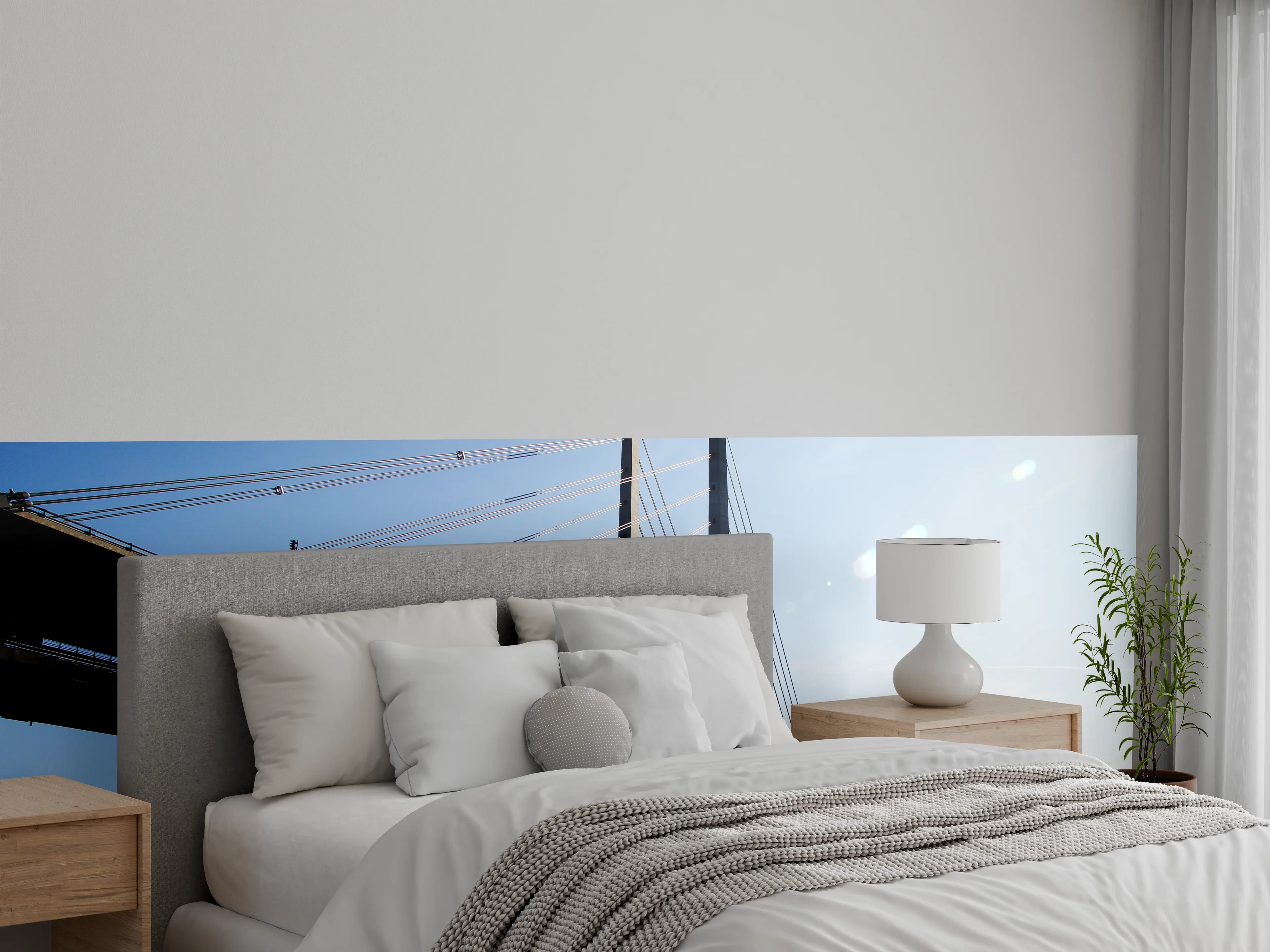 Wandverkleidung Schlafzimmer - Moderne Brücke über ruhiges Wasser