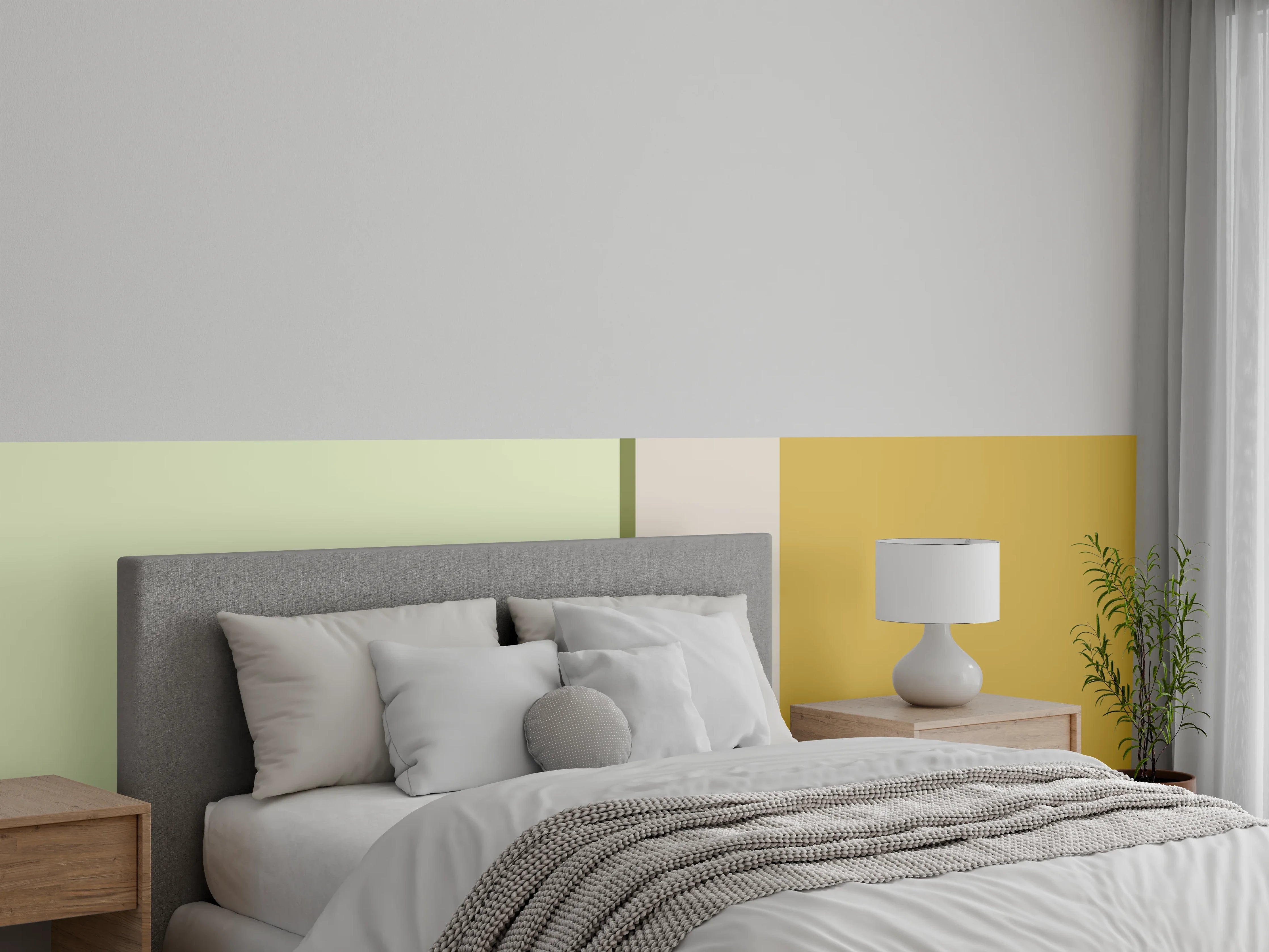 Wandverkleidung Schlafzimmer - Moderne Farbfläche Beige Gelb Grün