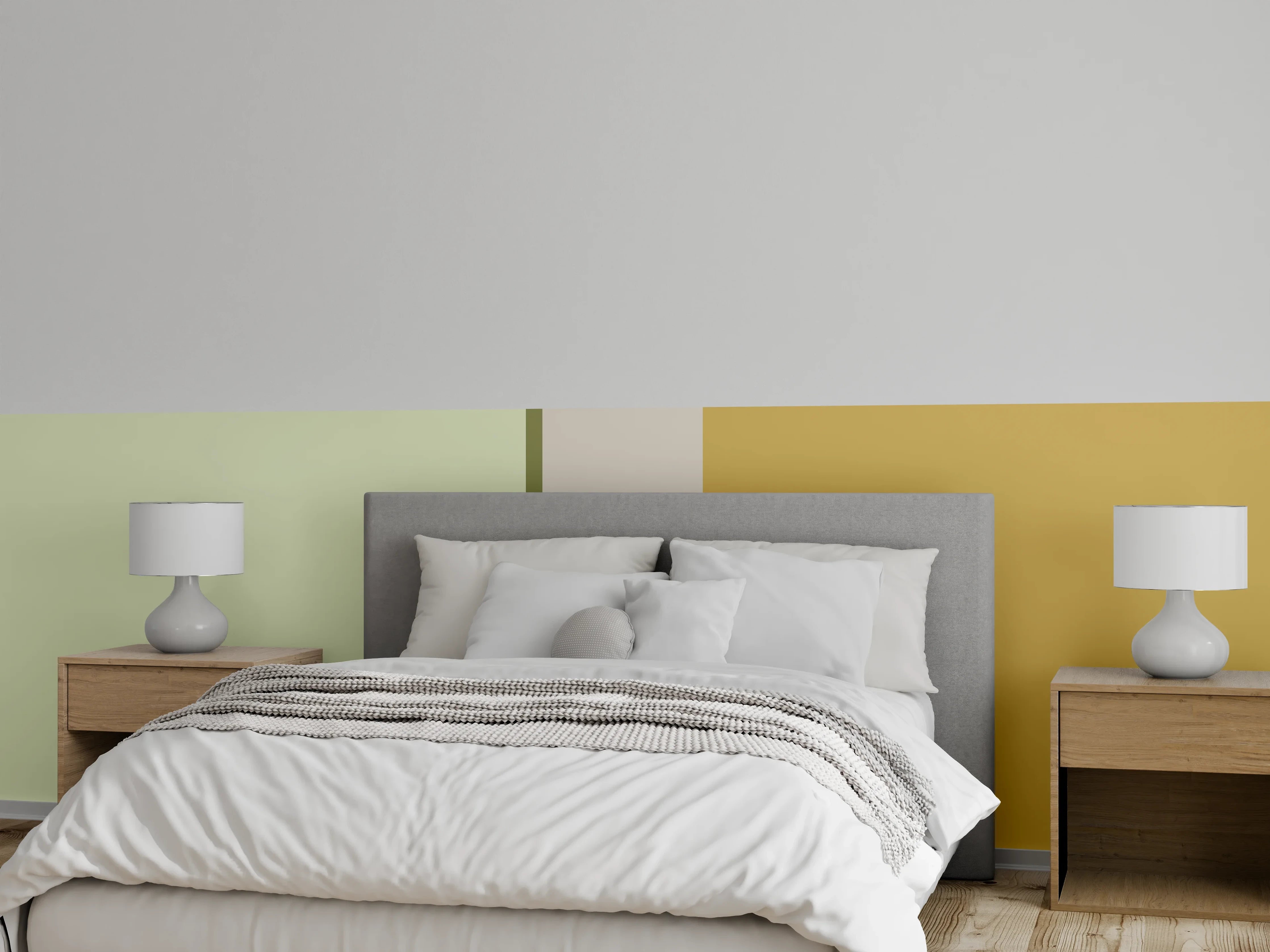 Wandverkleidung Schlafzimmer - Moderne Farbfläche Beige Gelb Grün