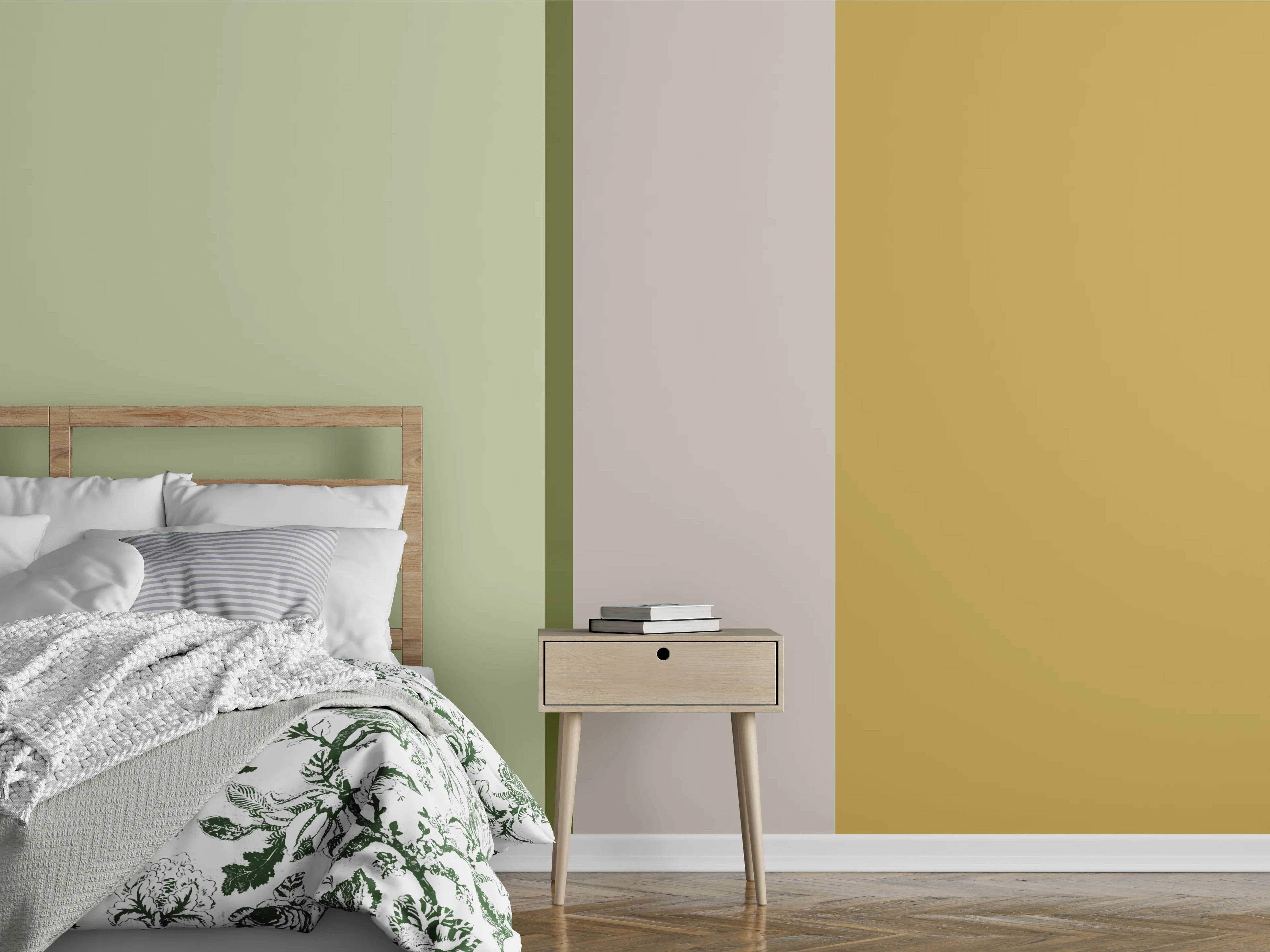 Wandverkleidung Schlafzimmer - Moderne Farbfläche Beige Gelb Grün