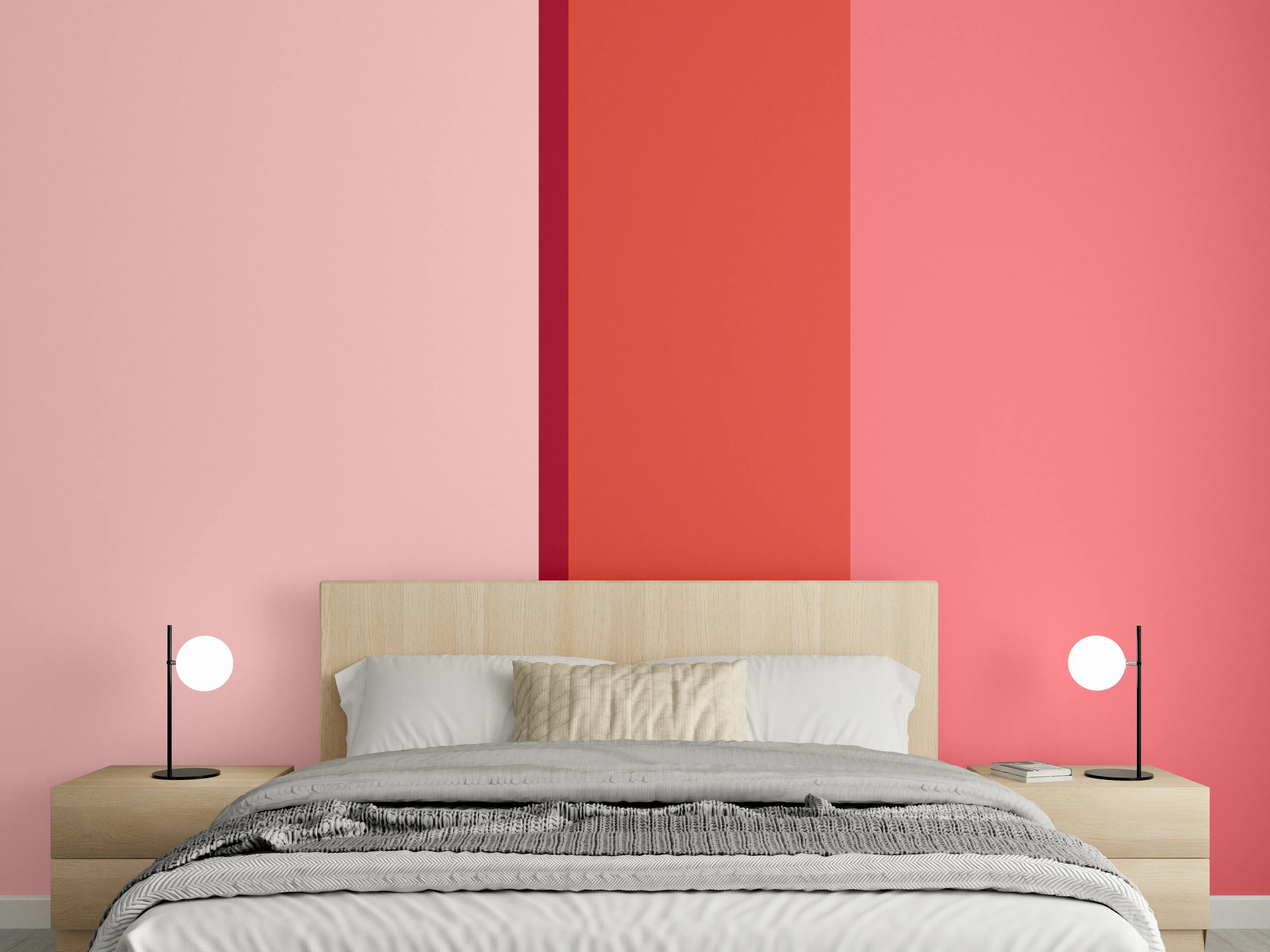 Wandverkleidung Schlafzimmer - Moderne Farbstreifen in Rosa und Rot