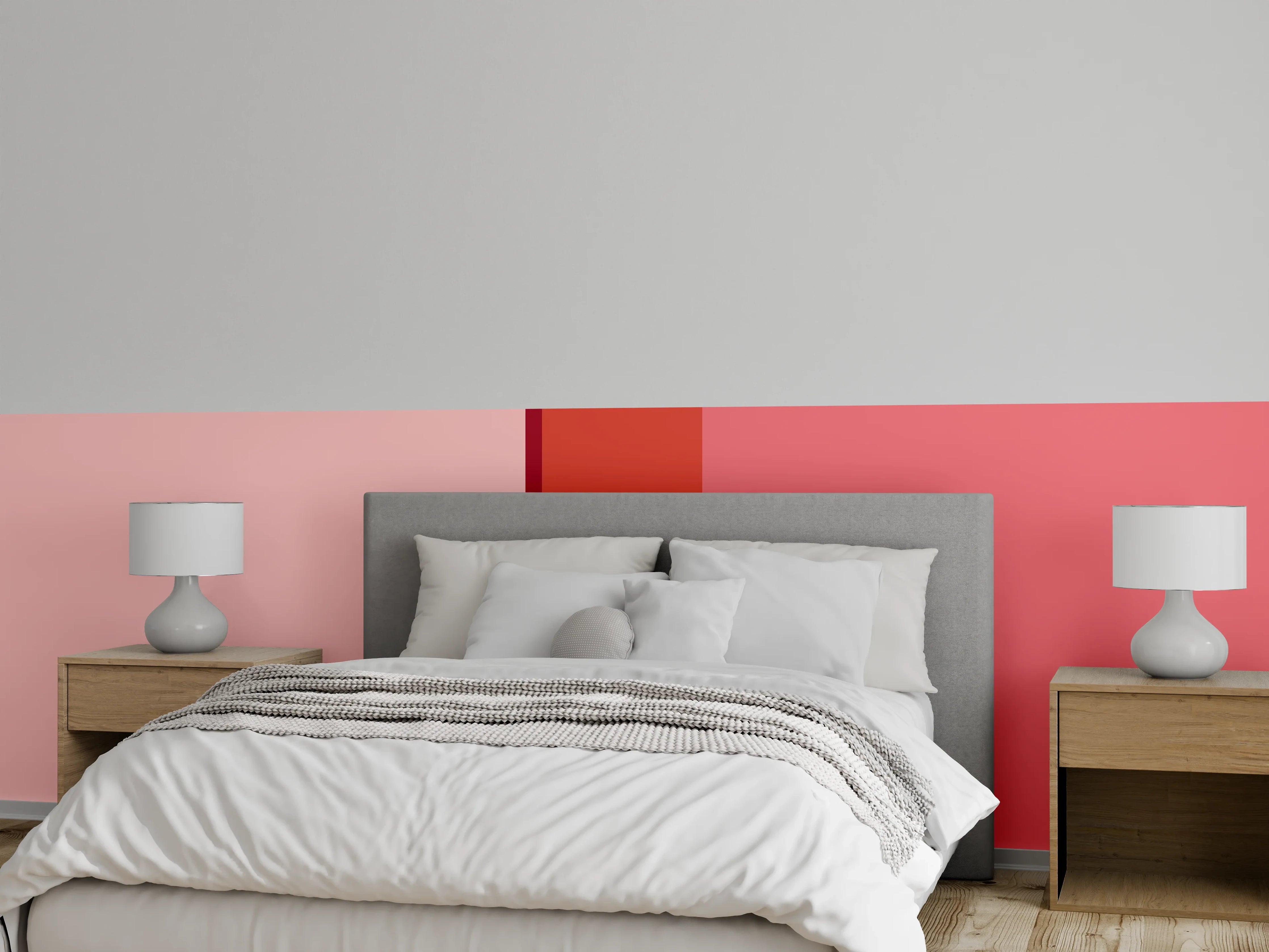 Wandverkleidung Schlafzimmer - Moderne Farbstreifen in Rosa und Rot