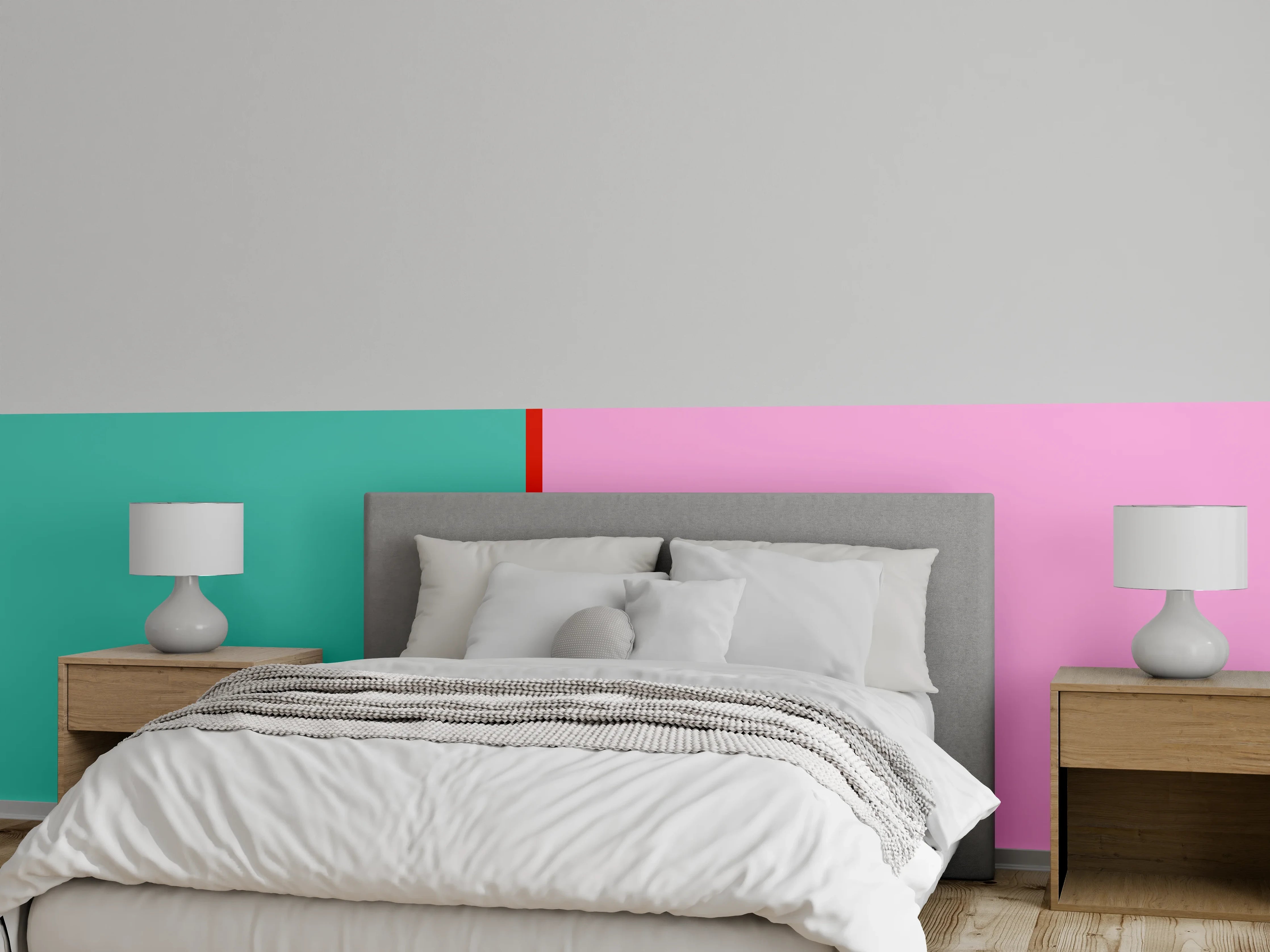 Wandverkleidung Schlafzimmer - Moderne Farbtrennung Türkis Rosa