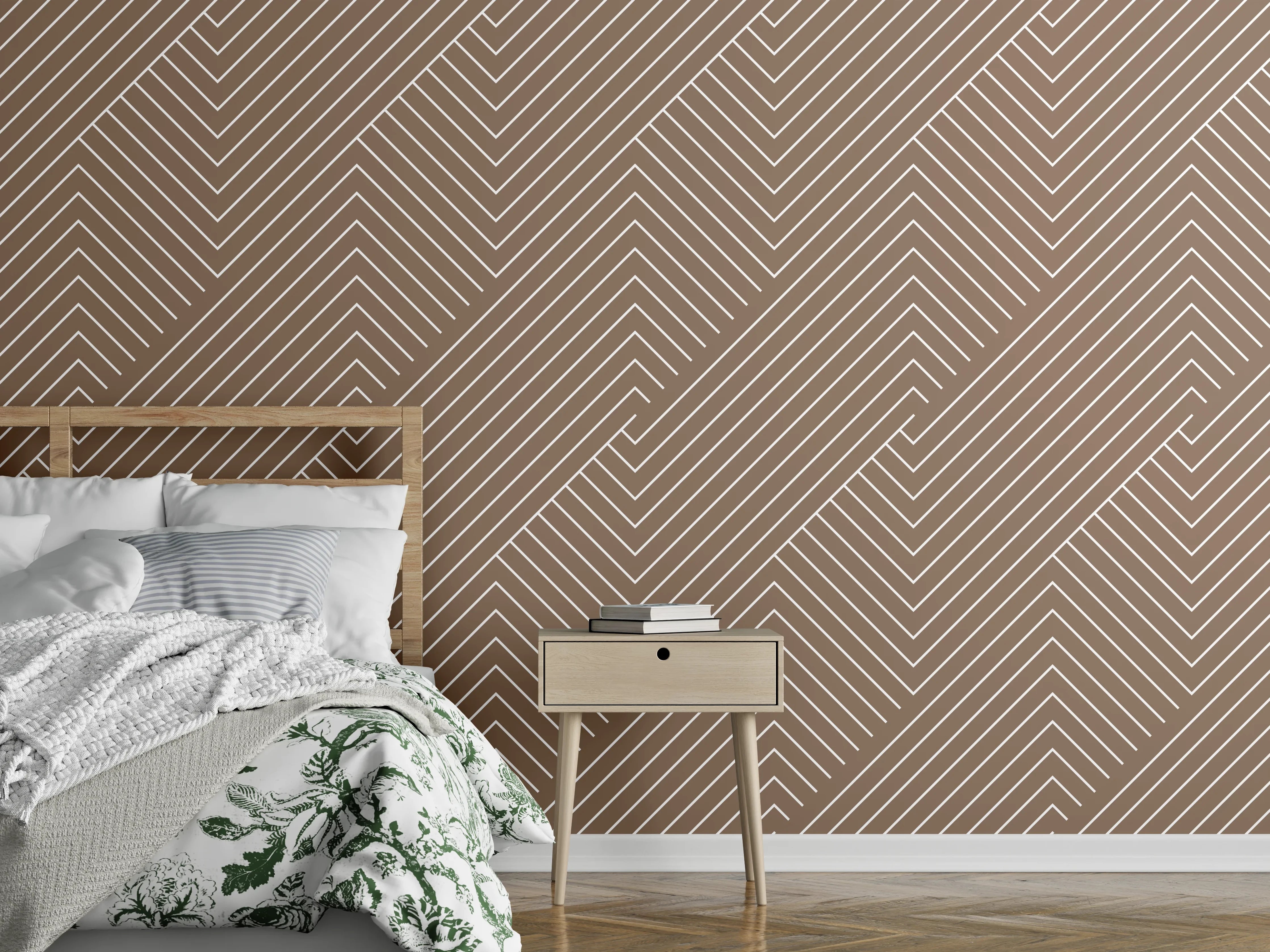 Wandverkleidung Schlafzimmer - Moderne Holzimitation mit geometrischem Muster