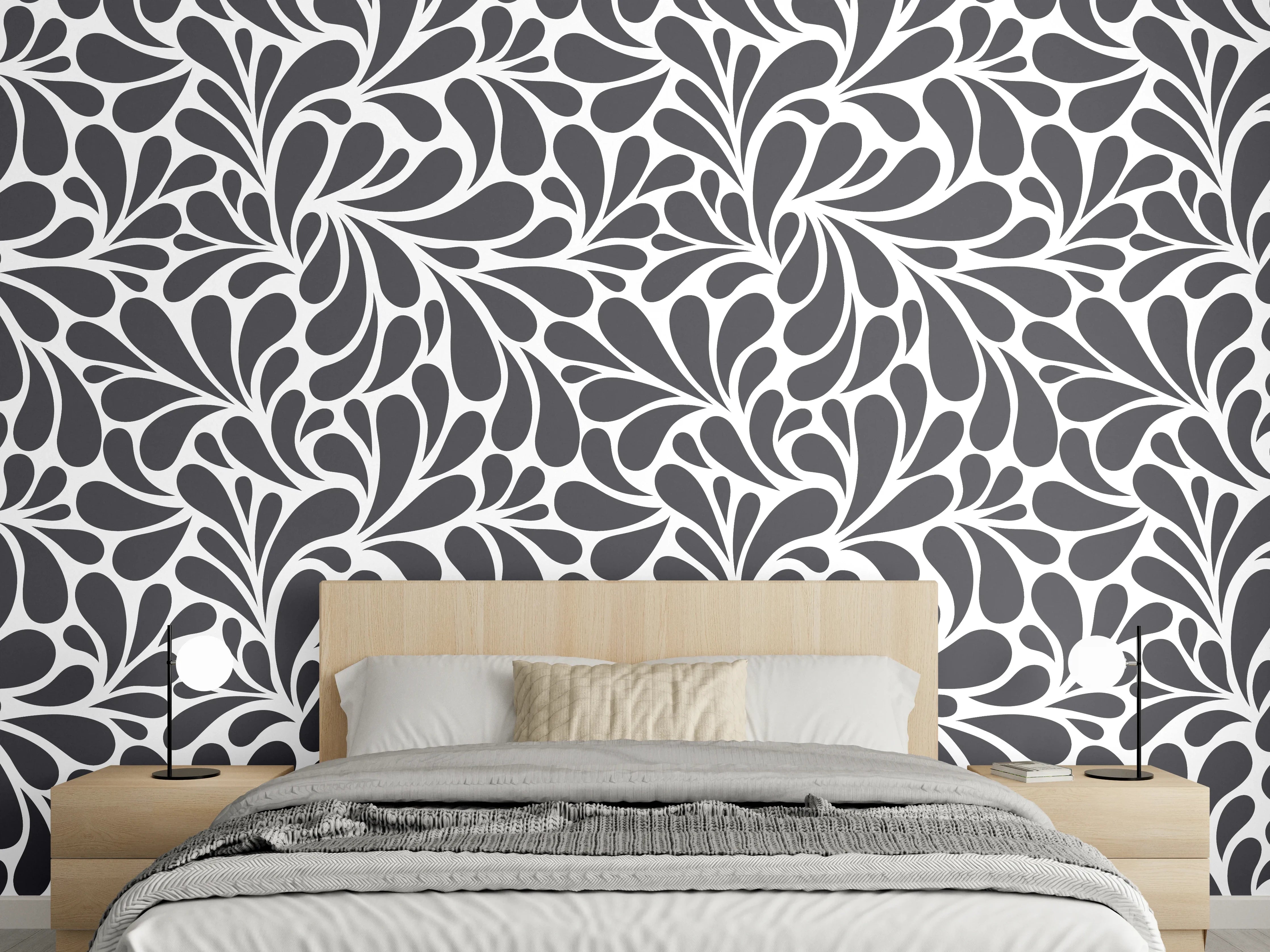 Wandverkleidung Schlafzimmer - Moderne Ornamentale Muster in Schwarz Weiß