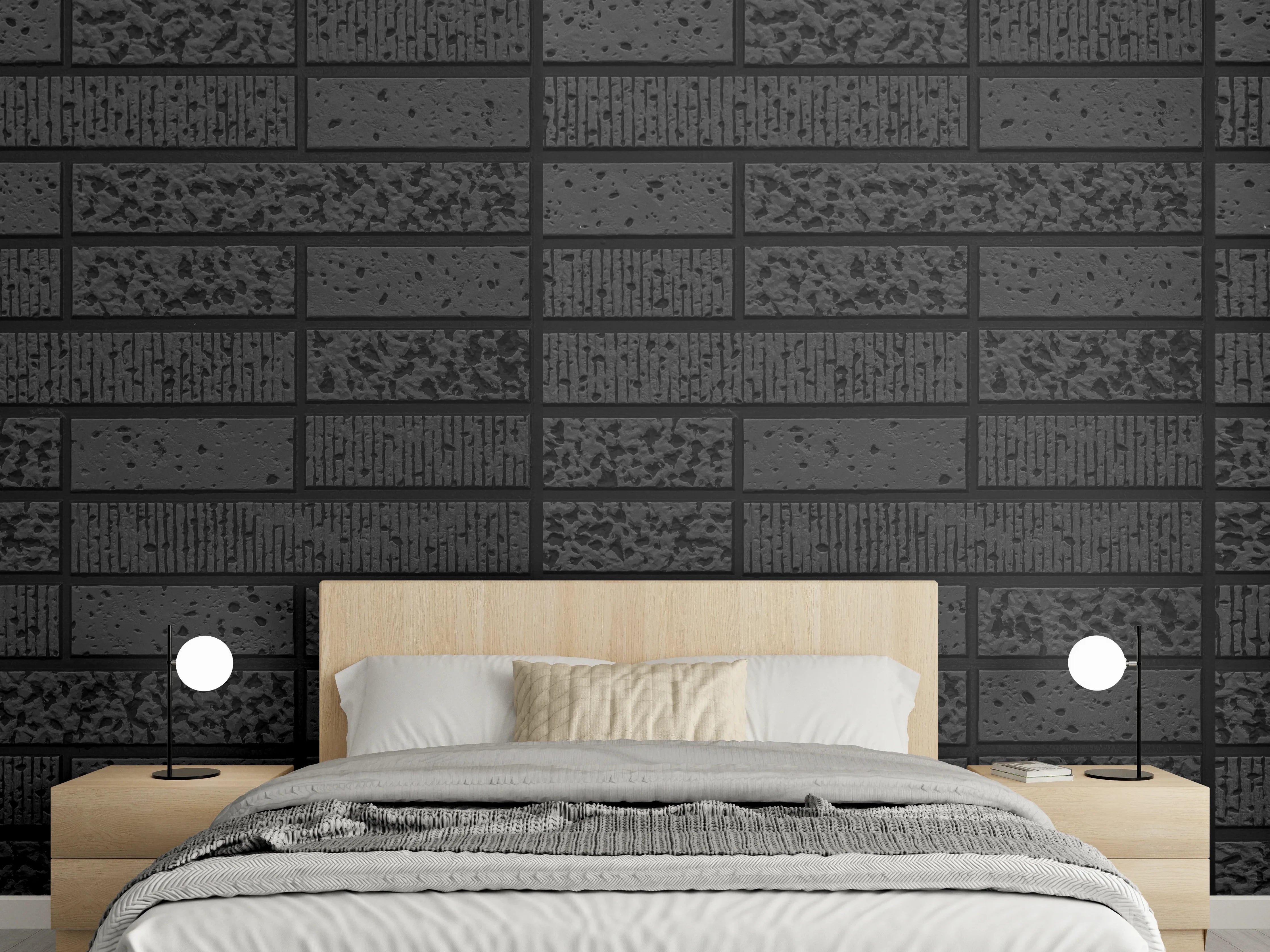 Wandverkleidung Schlafzimmer - Moderne Schwarze Ziegelwand