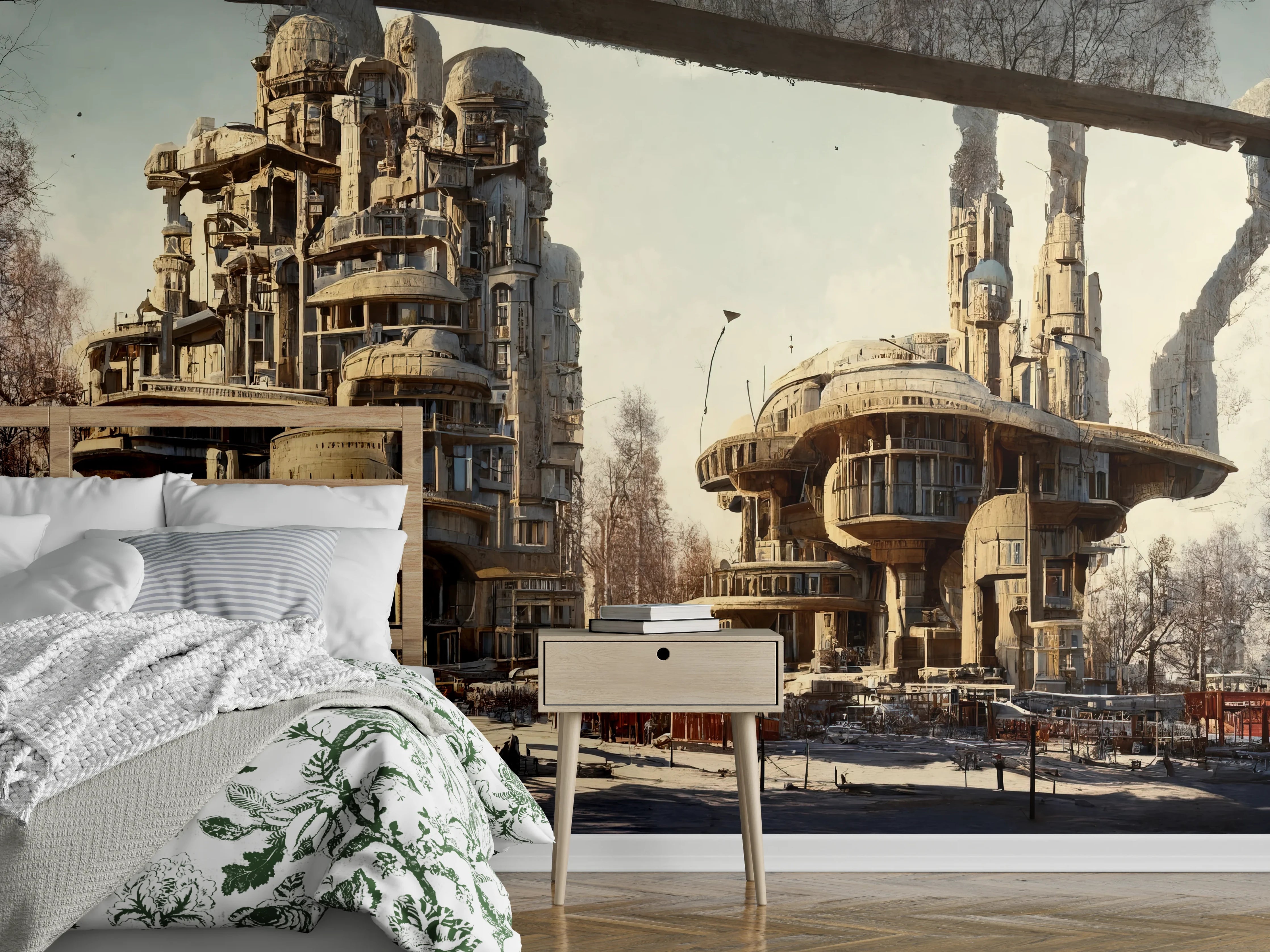 Wandverkleidung Schlafzimmer - Moderne Stadt in der Zukunft