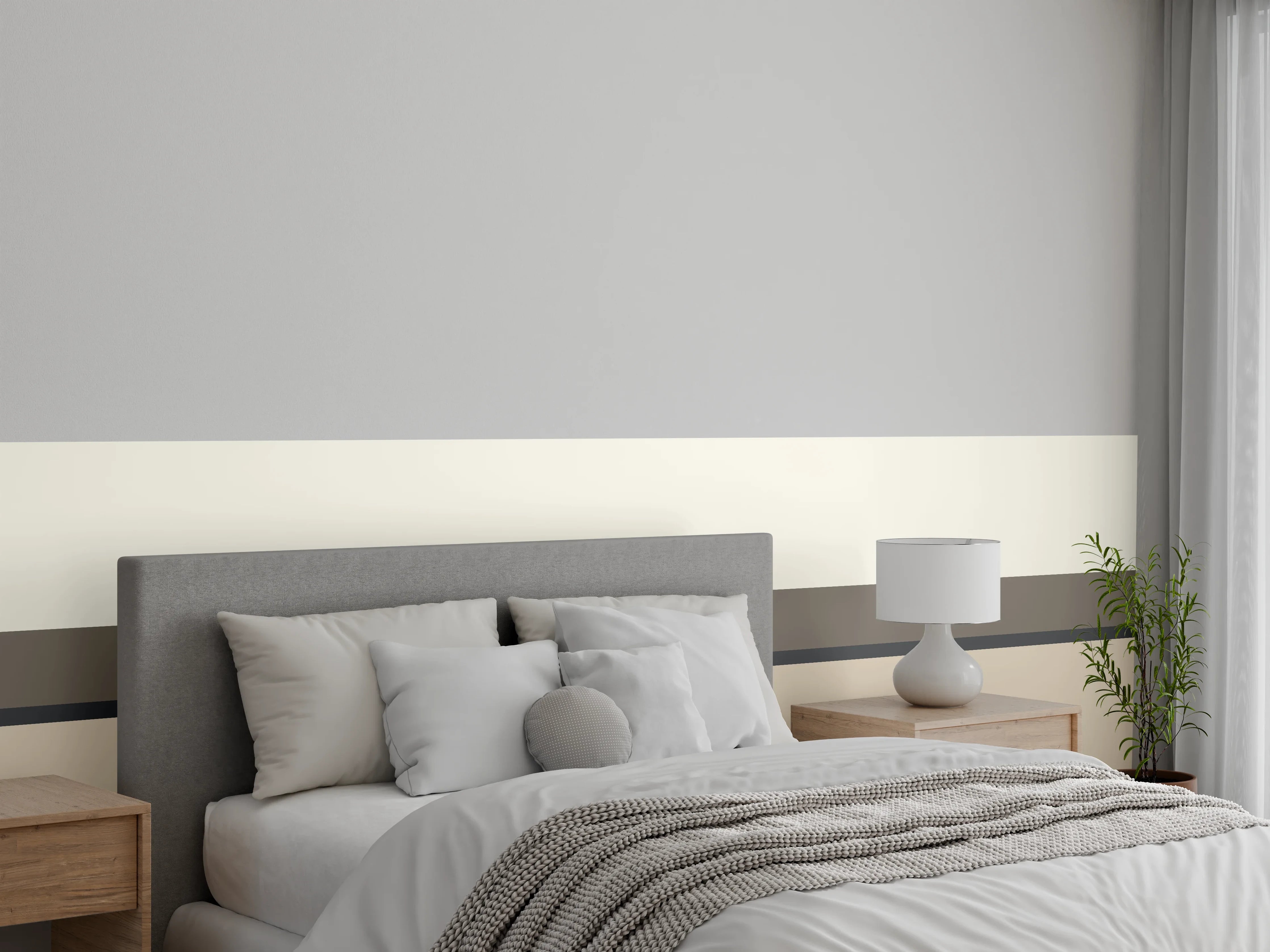 Wandverkleidung Schlafzimmer - Moderne Streifen Beige Grau Weiß