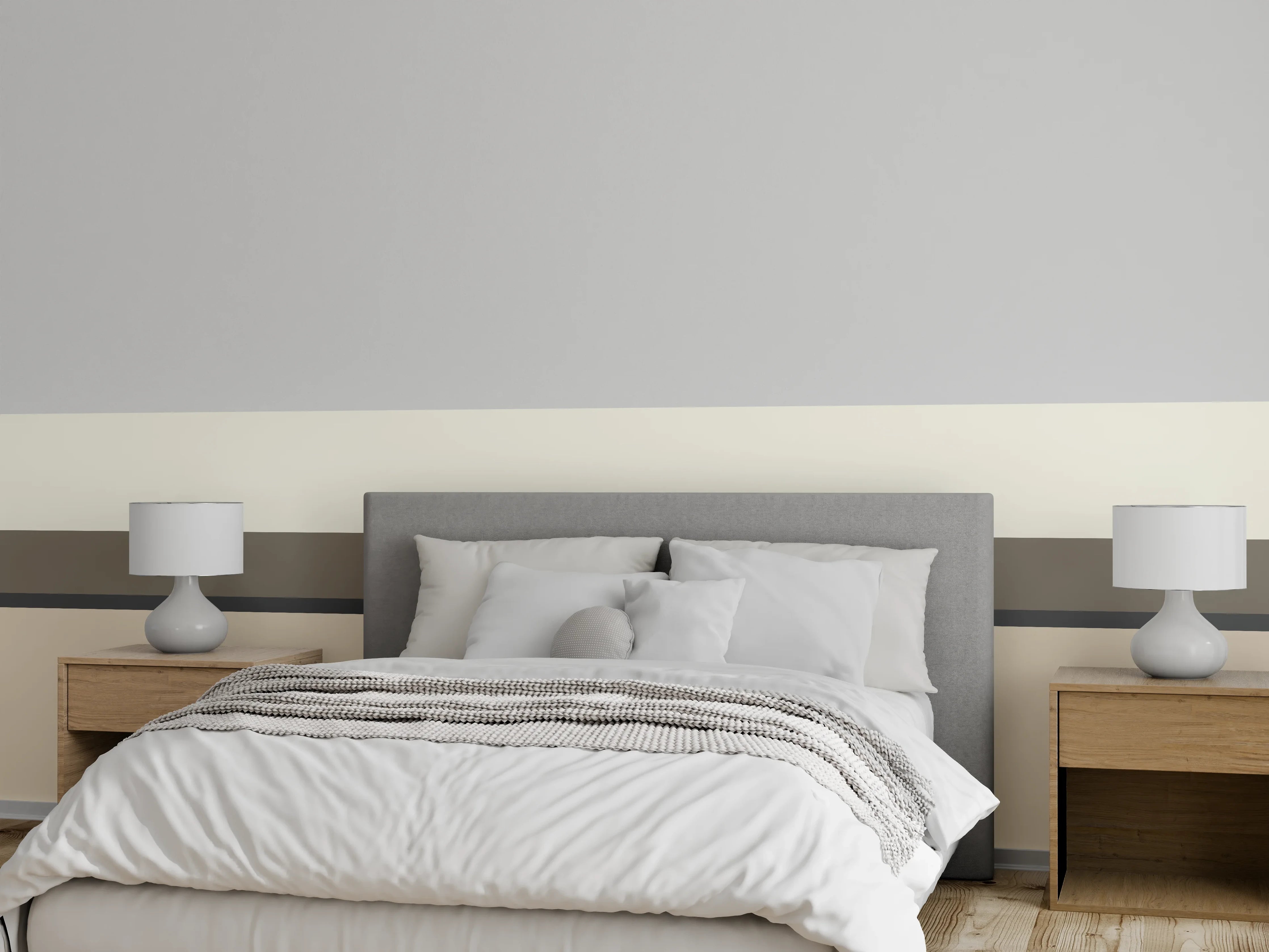 Wandverkleidung Schlafzimmer - Moderne Streifen Beige Grau Weiß
