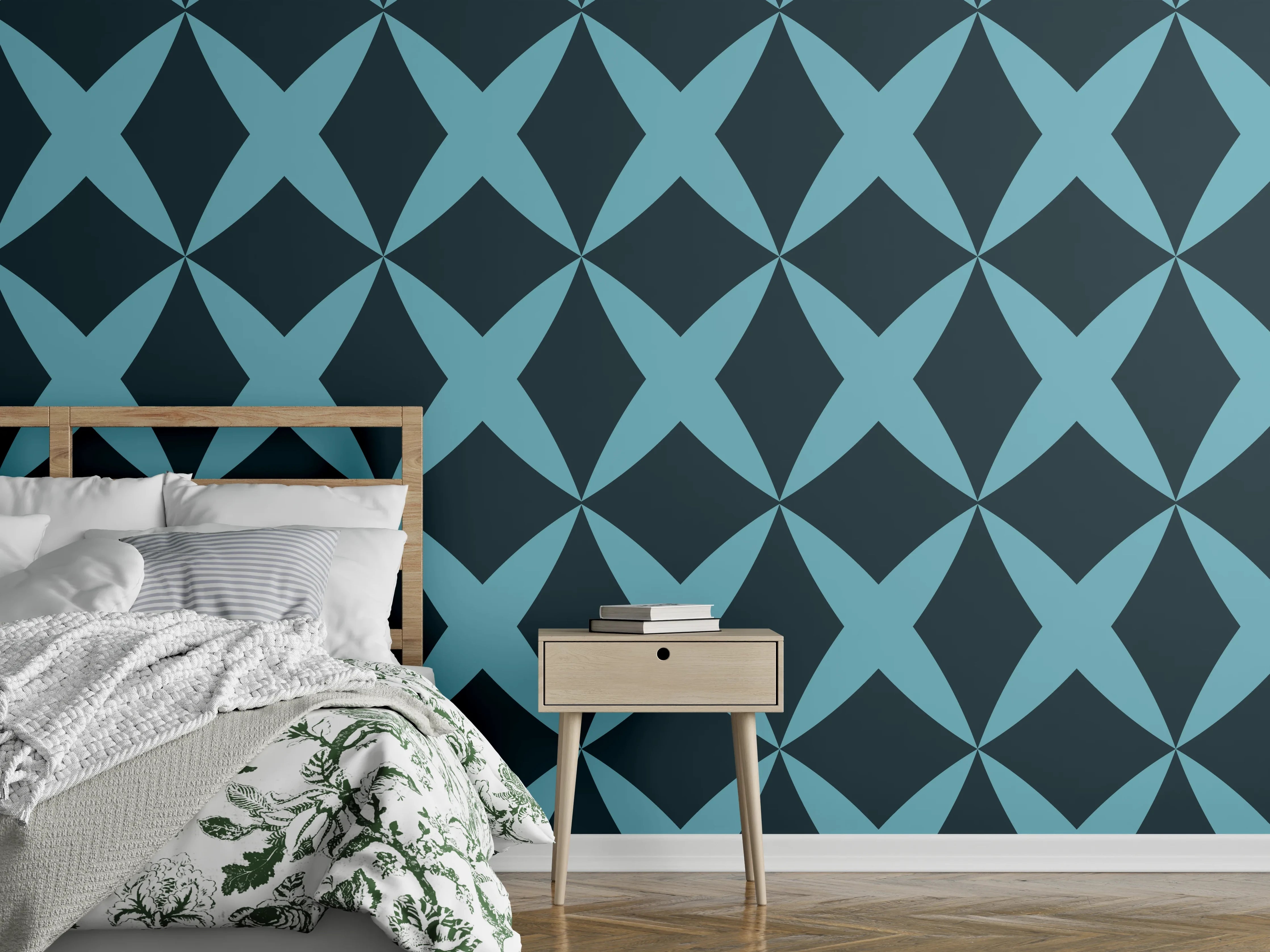 Wandverkleidung Schlafzimmer - Moderne Türkis-Graphik Muster