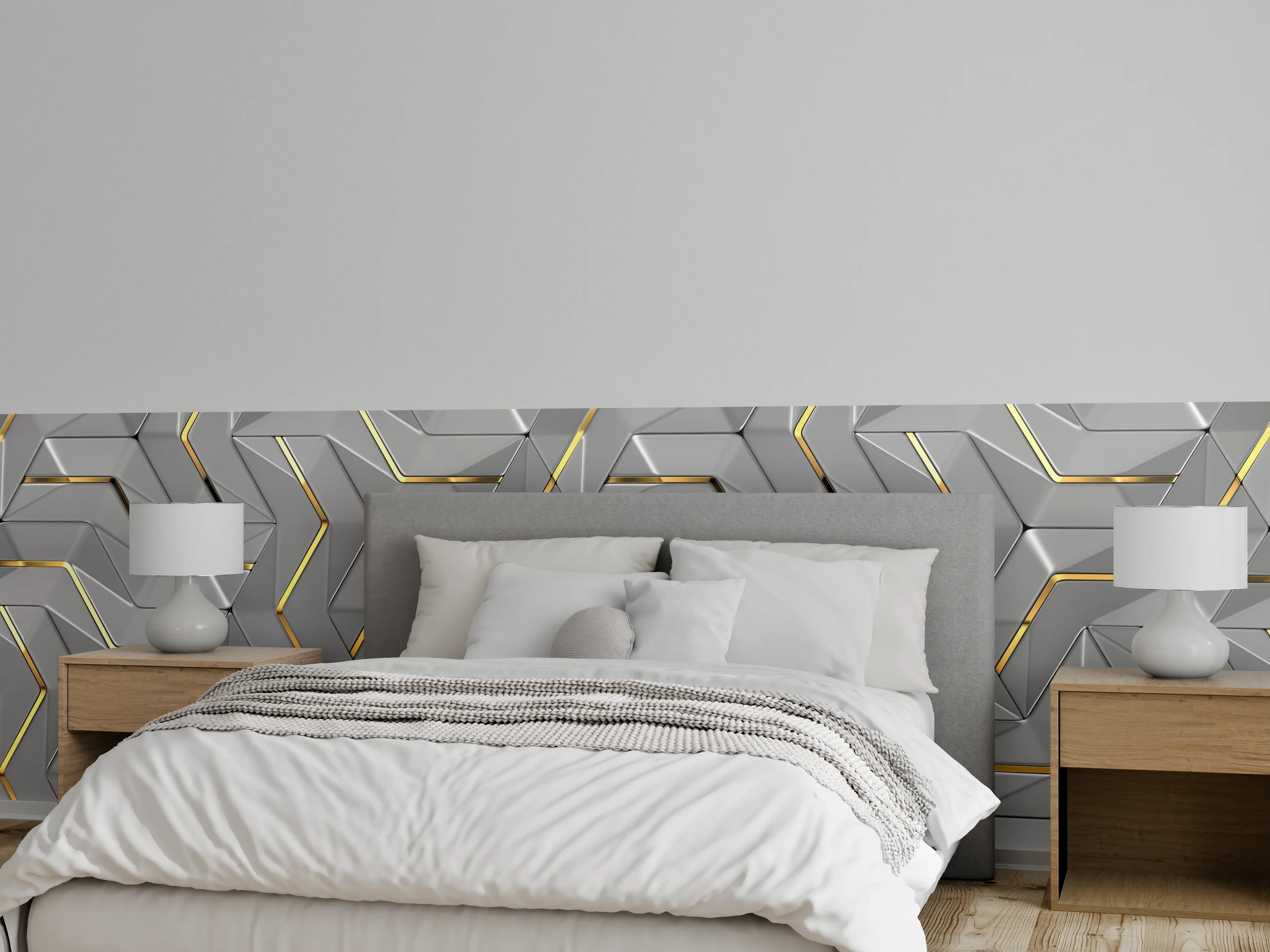 Wandverkleidung Schlafzimmer - Moderne Wandtextur - Gold Akzente