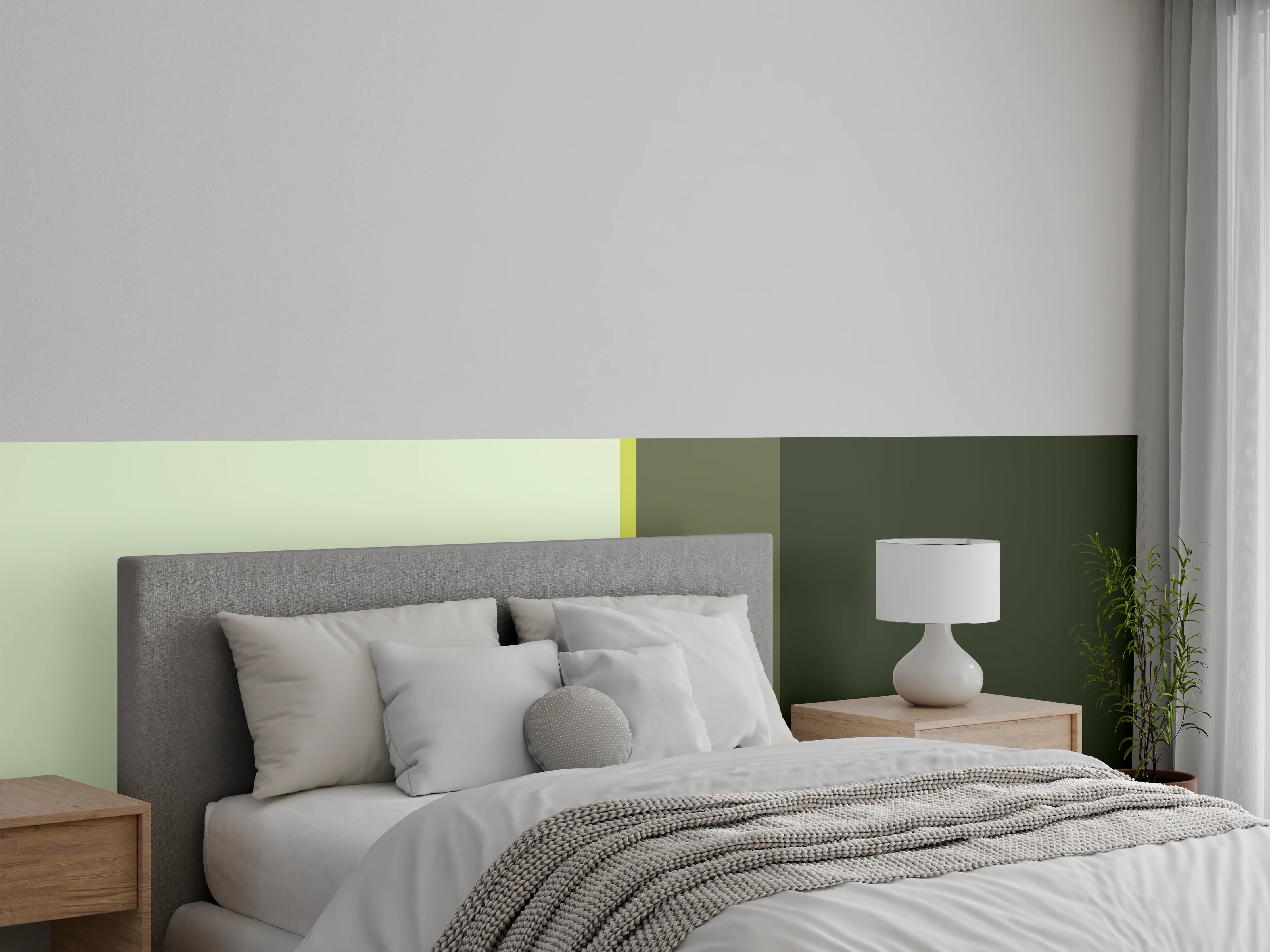 Wandverkleidung Schlafzimmer - Moderne geometrische Farbflächen Wandbild
