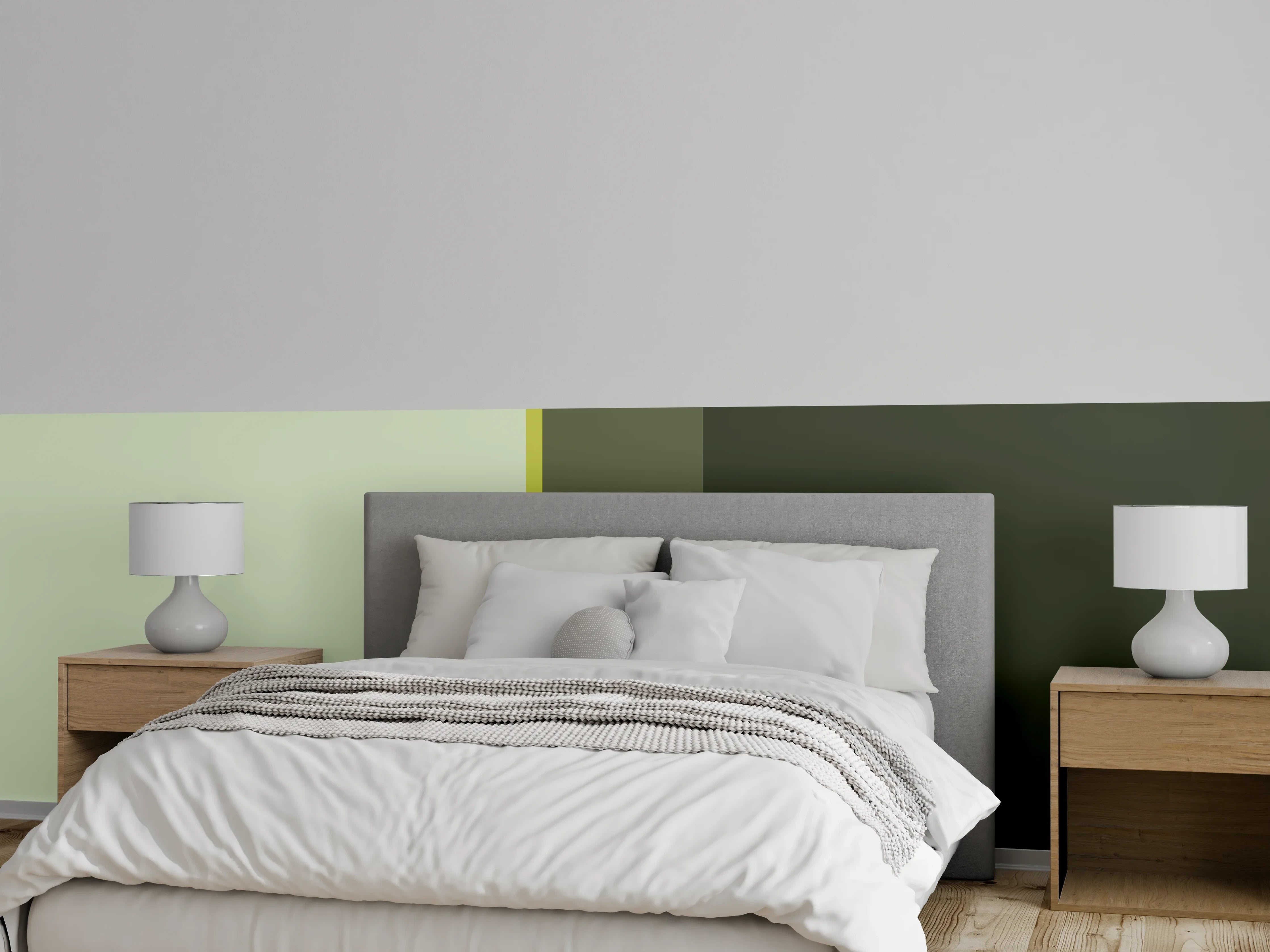 Wandverkleidung Schlafzimmer - Moderne geometrische Farbflächen Wandbild