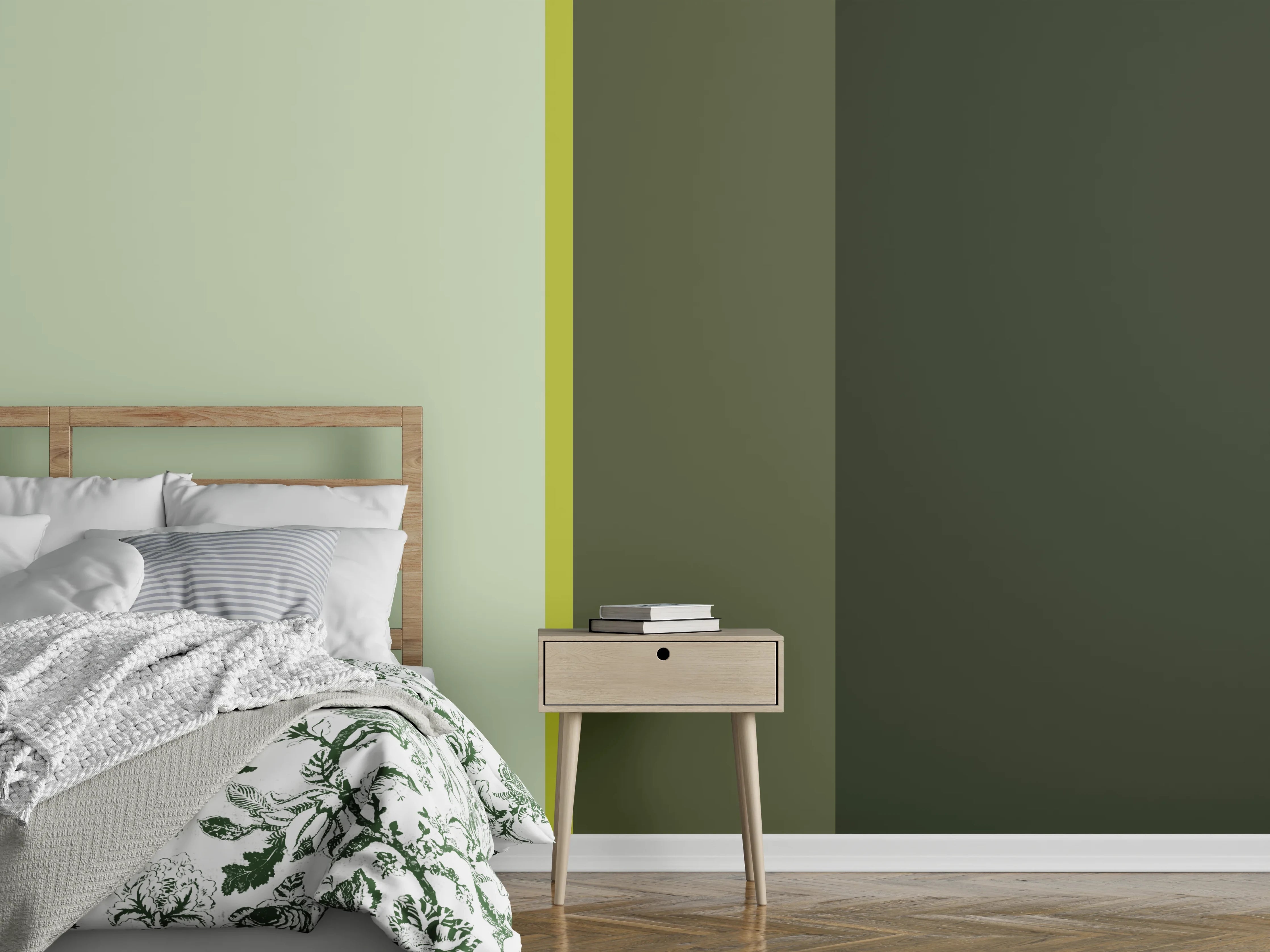 Wandverkleidung Schlafzimmer - Moderne geometrische Farbflächen Wandbild