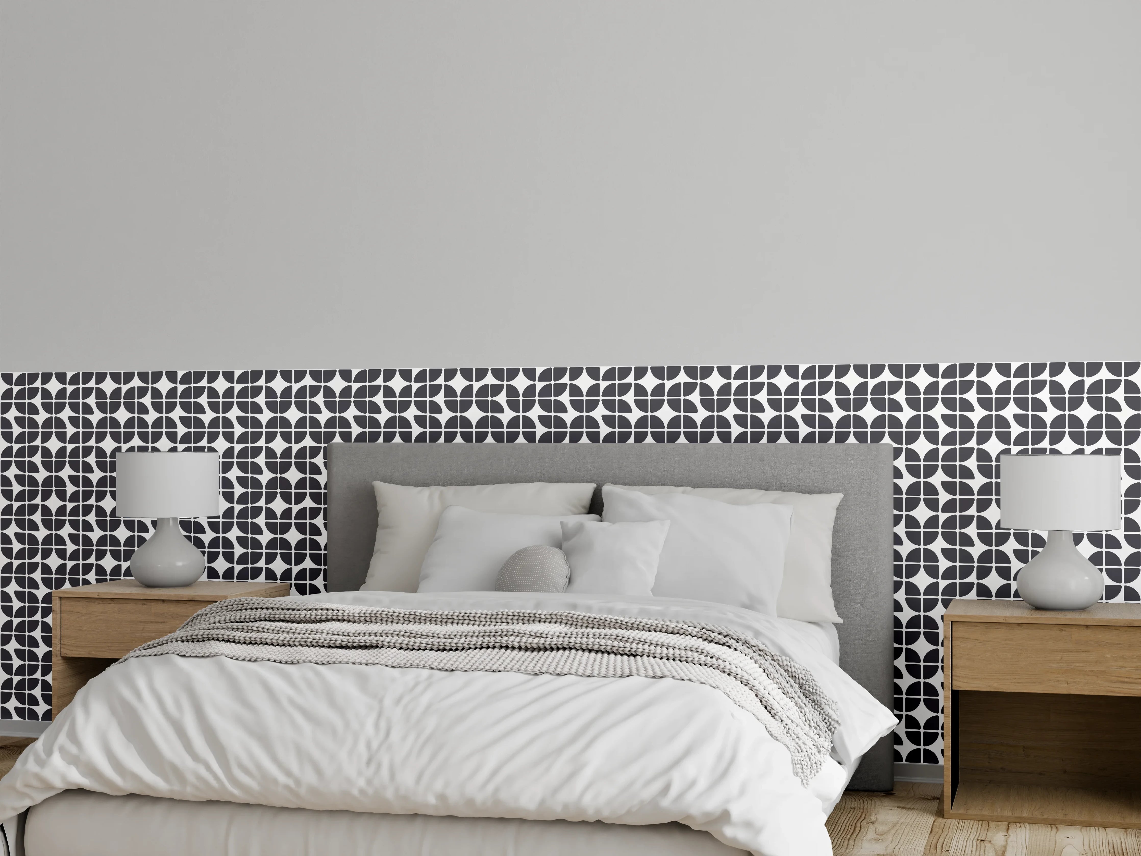 Wandverkleidung Schlafzimmer - Moderne geometrische Fliesenmuster in Schwarz-Weiß