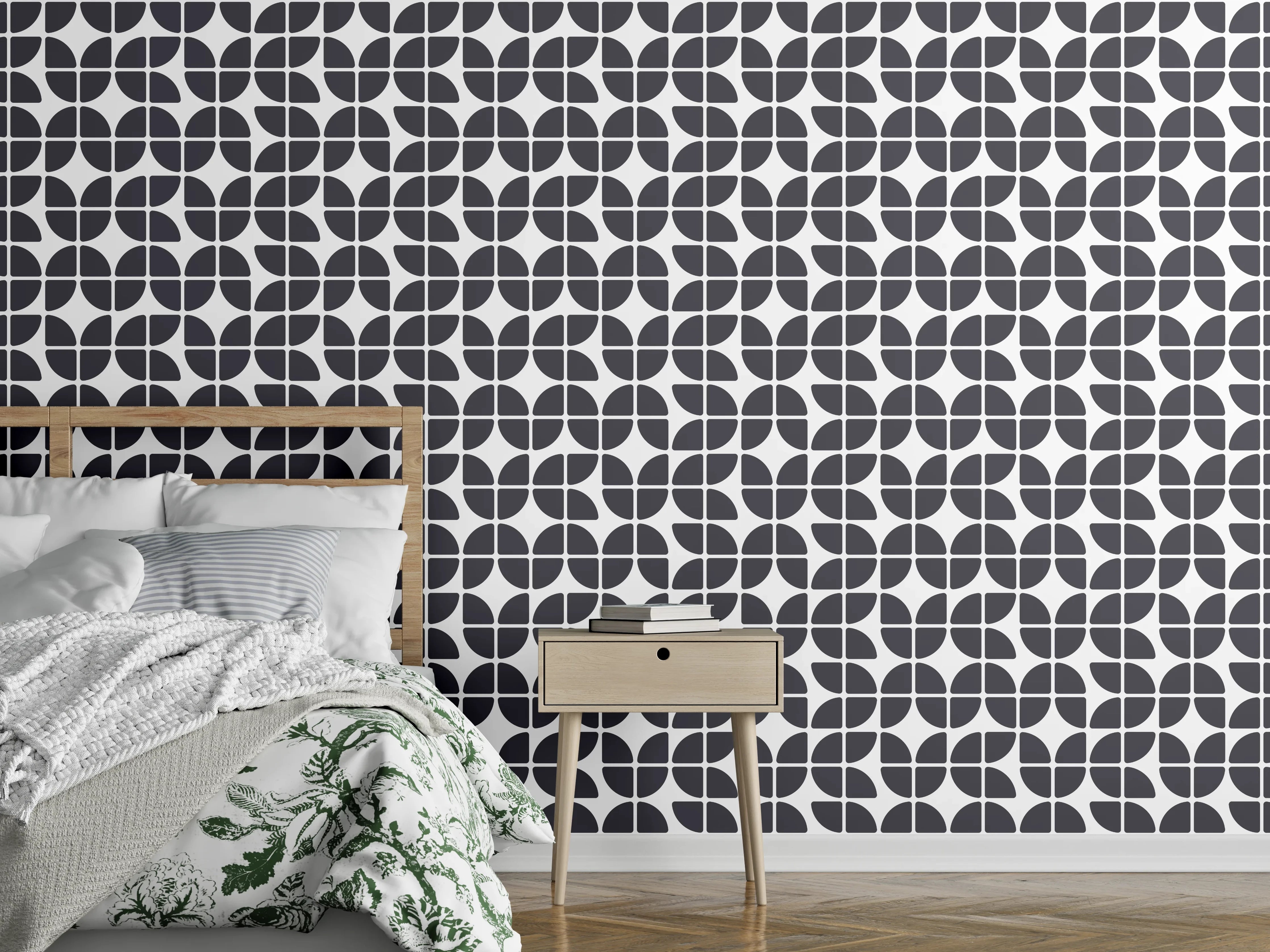Wandverkleidung Schlafzimmer - Moderne geometrische Fliesenmuster in Schwarz-Weiß