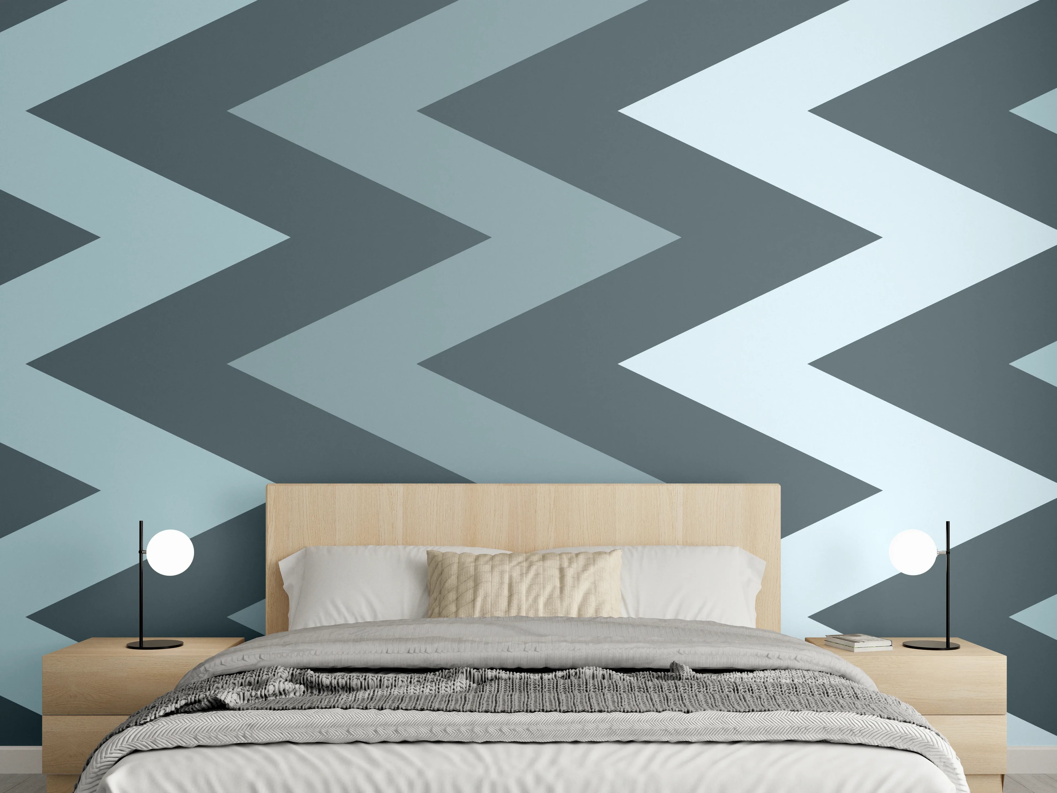 Wandverkleidung Schlafzimmer - Moderne geometrische Muster in Grau-Blau