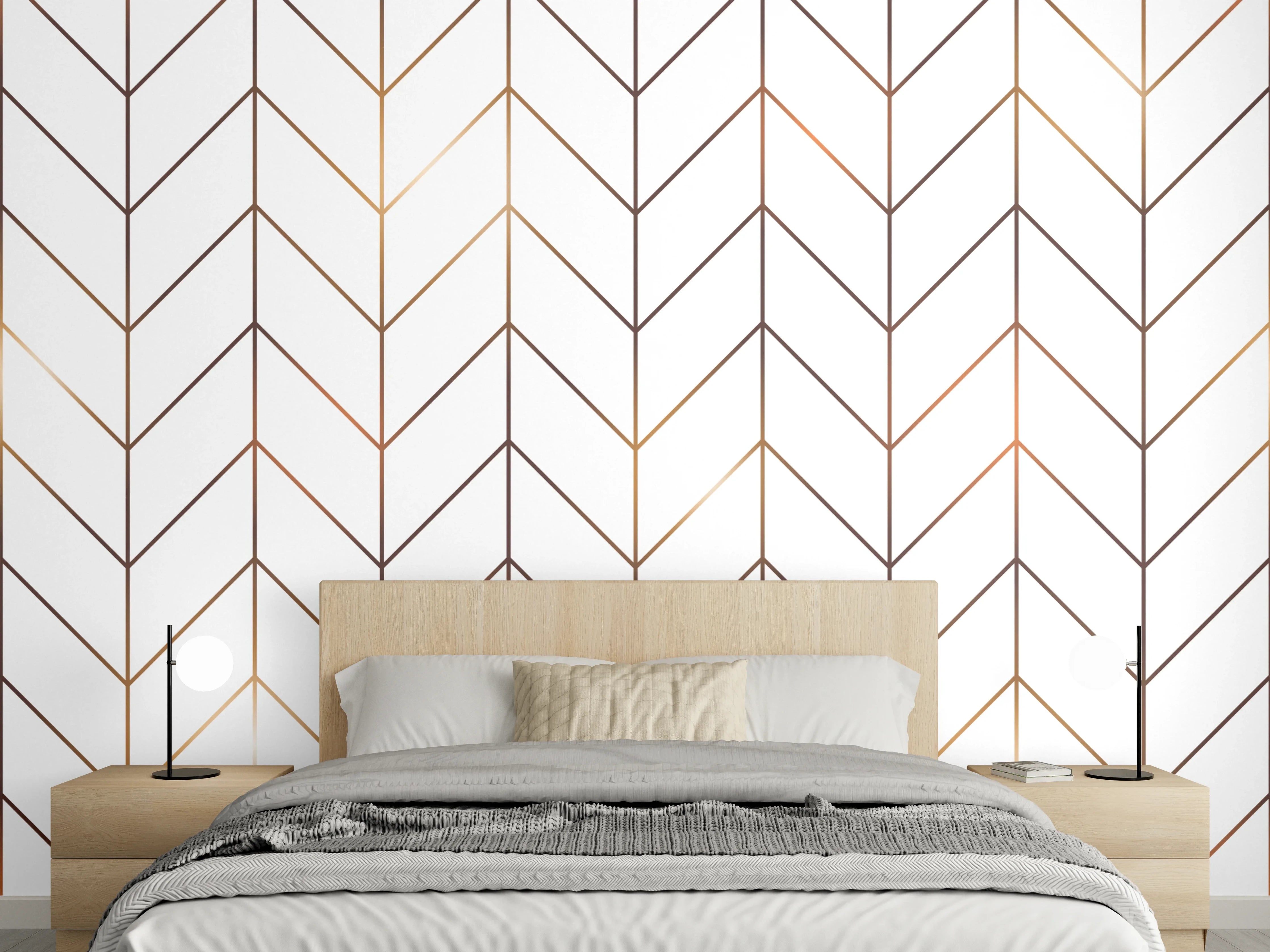 Wandverkleidung Schlafzimmer - Moderne geometrische Wandgestaltung with warmen Tönen