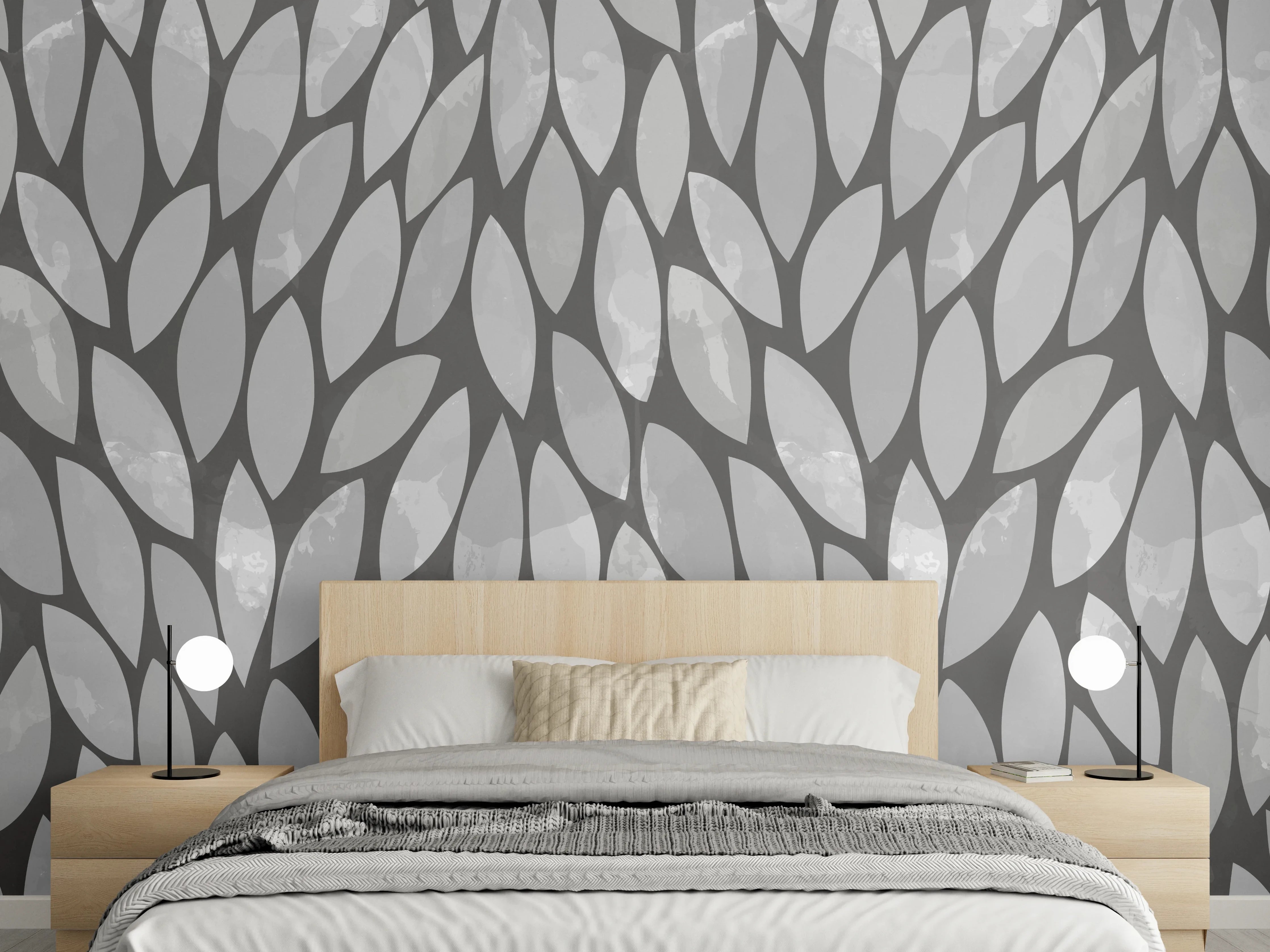 Wandverkleidung Schlafzimmer - Moderne grafische Muster in Grautönen