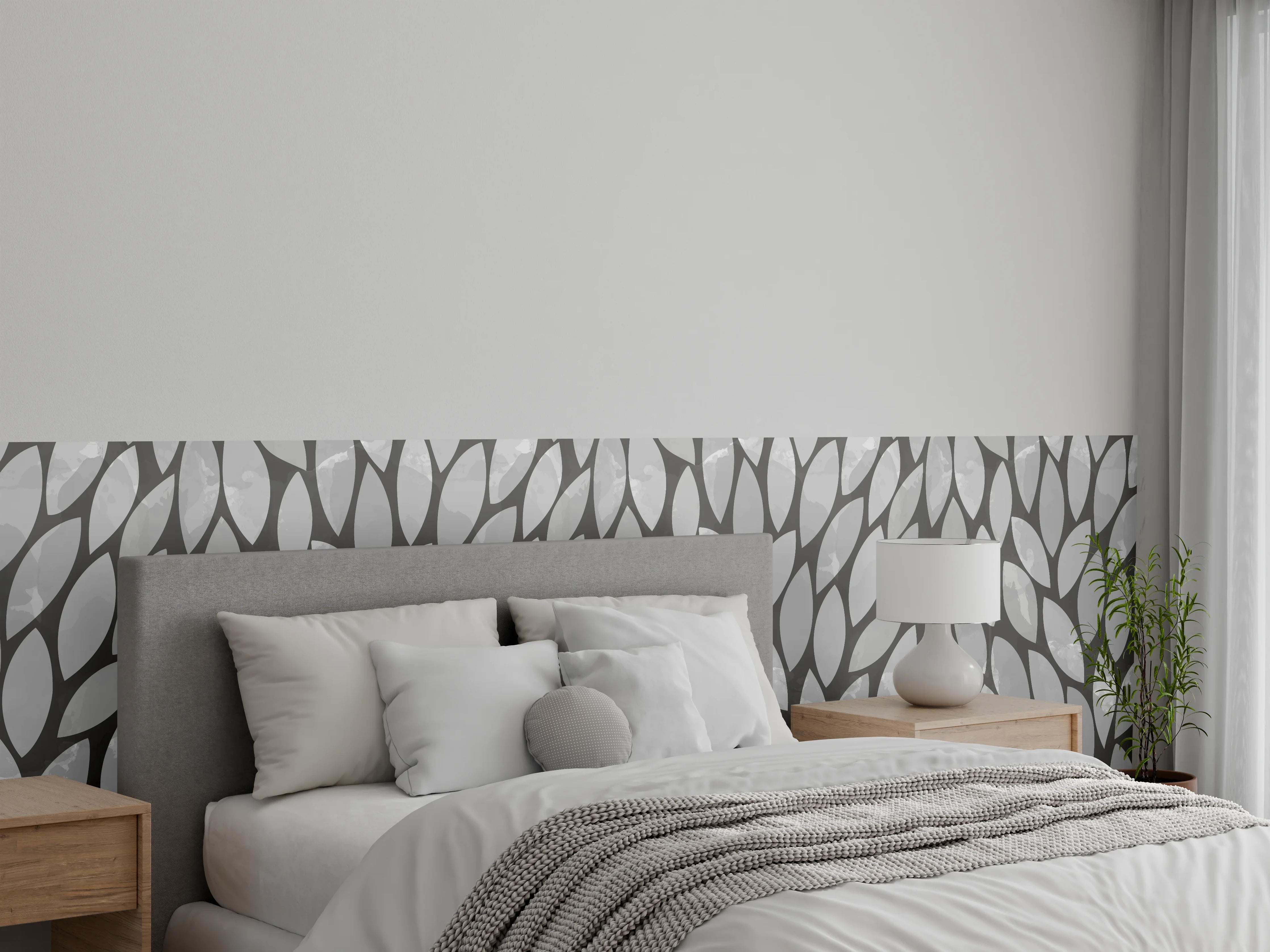 Wandverkleidung Schlafzimmer - Moderne grafische Muster in Grautönen