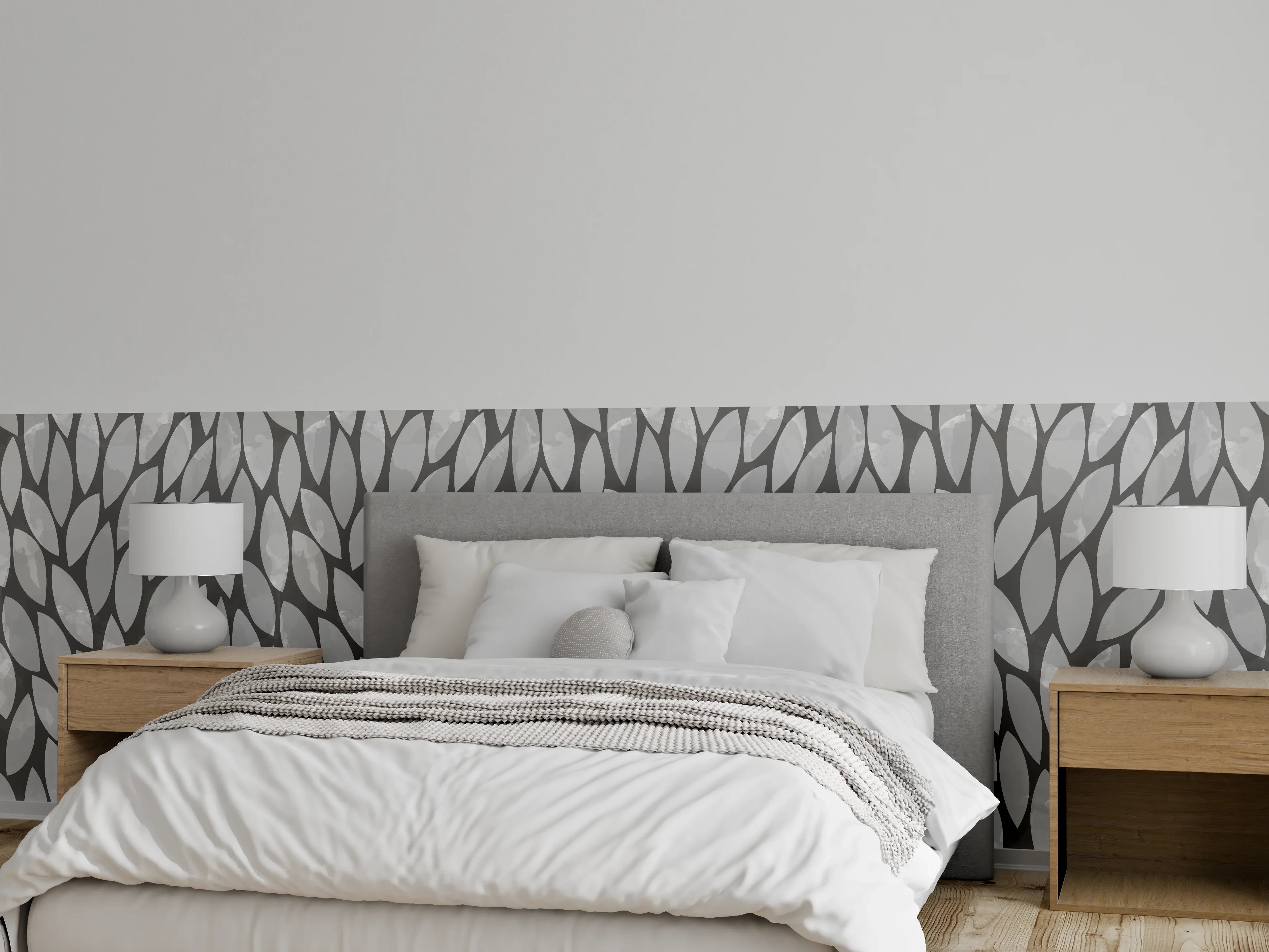 Wandverkleidung Schlafzimmer - Moderne grafische Muster in Grautönen